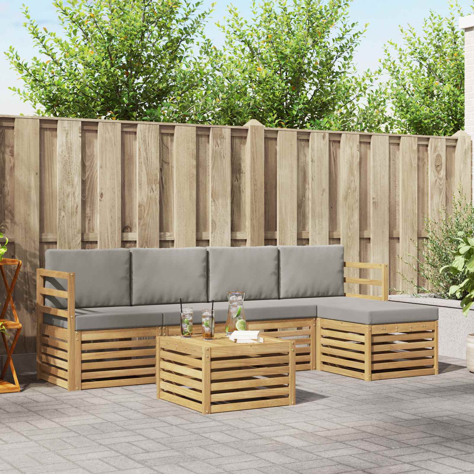 Outdoor-Sofagarnitur 6 stk. Weiß und Hellgrau Polyester