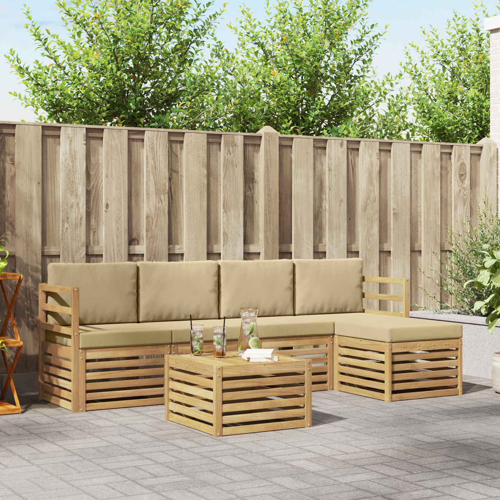 Outdoor-Sofagarnitur 6 stk. Weiß und Beige Polyester