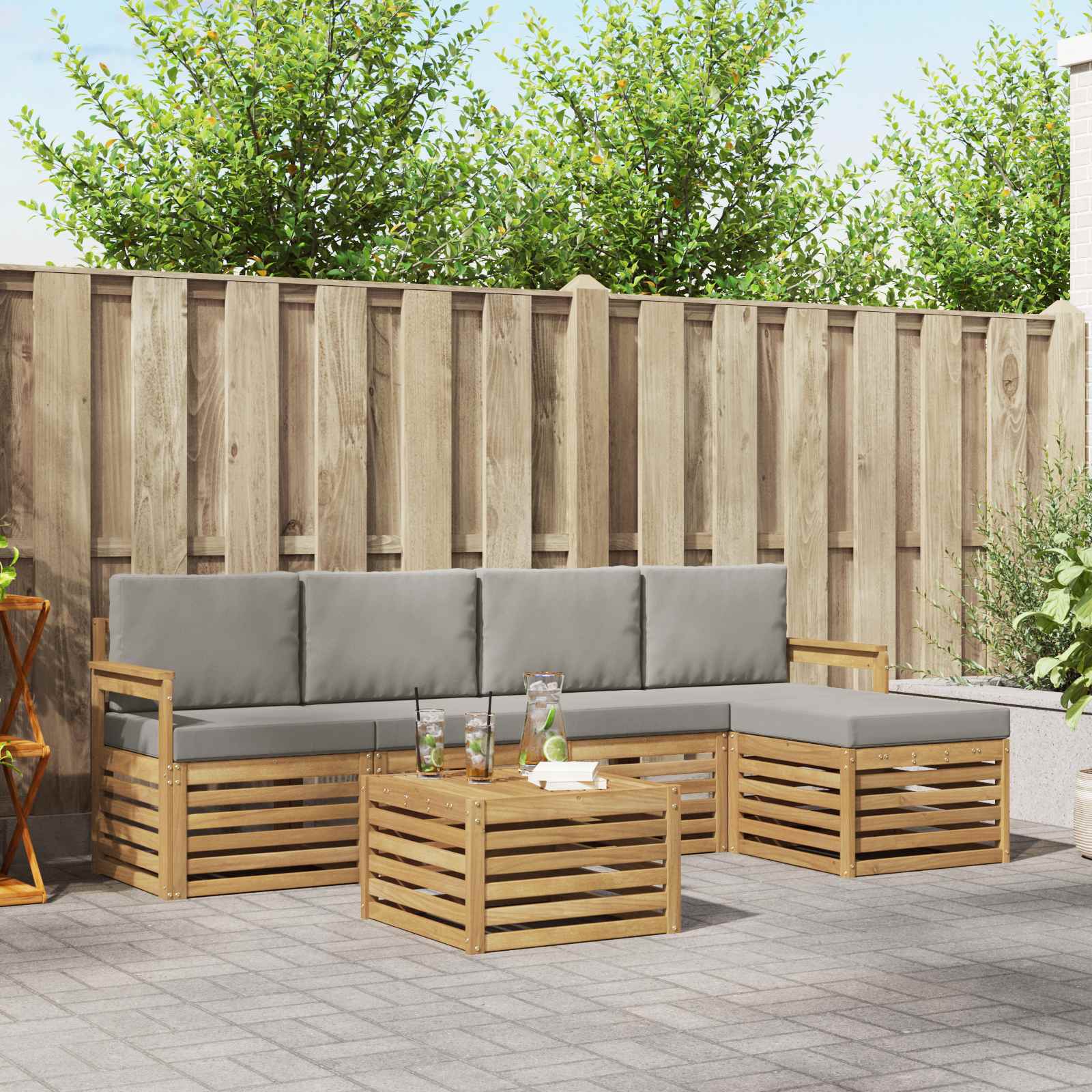 Outdoor-Sofagarnitur 6 stk. Weiß und Hellgrau Polyester