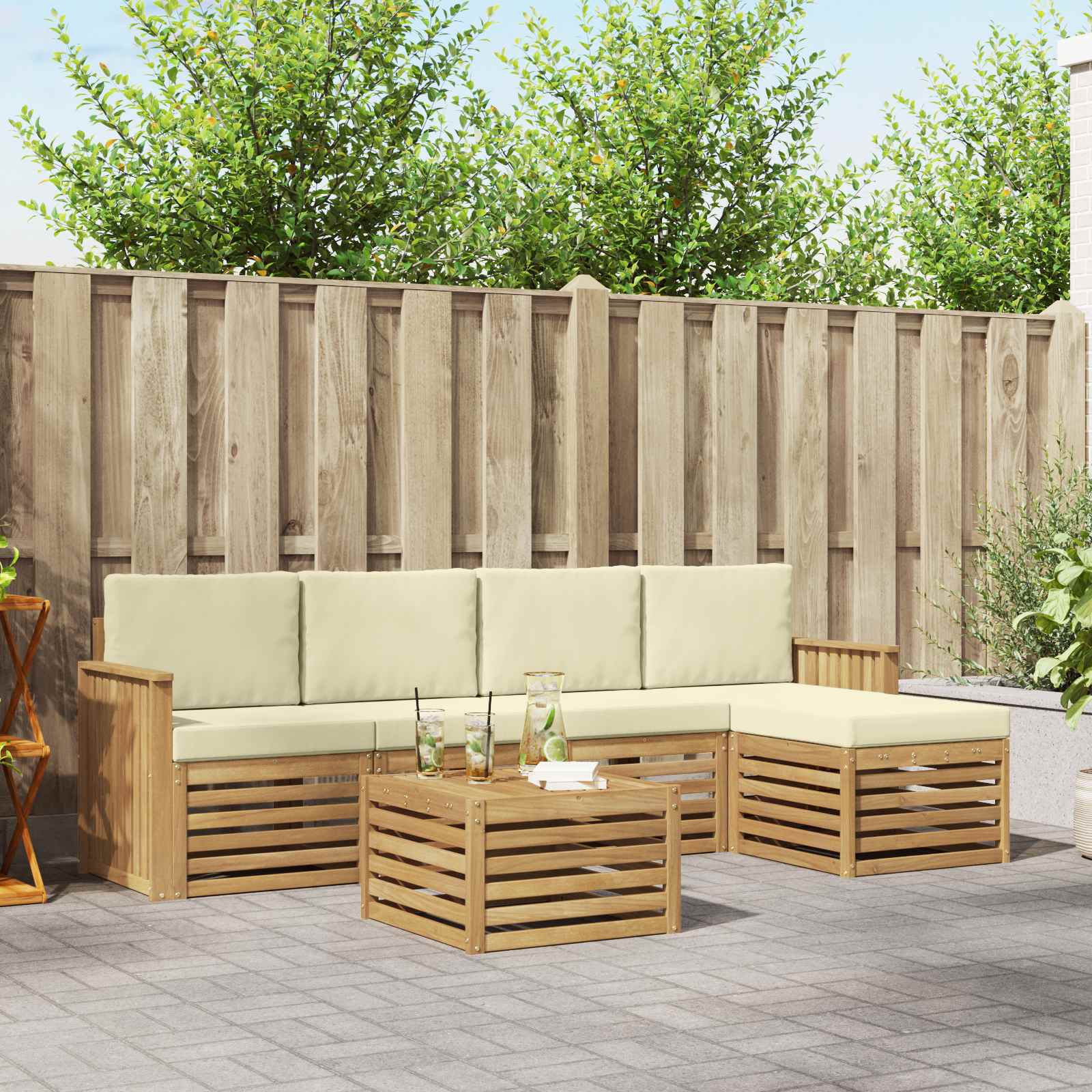 Outdoor-Sofagarnitur 6 stk. Weiß und Creme Polyester