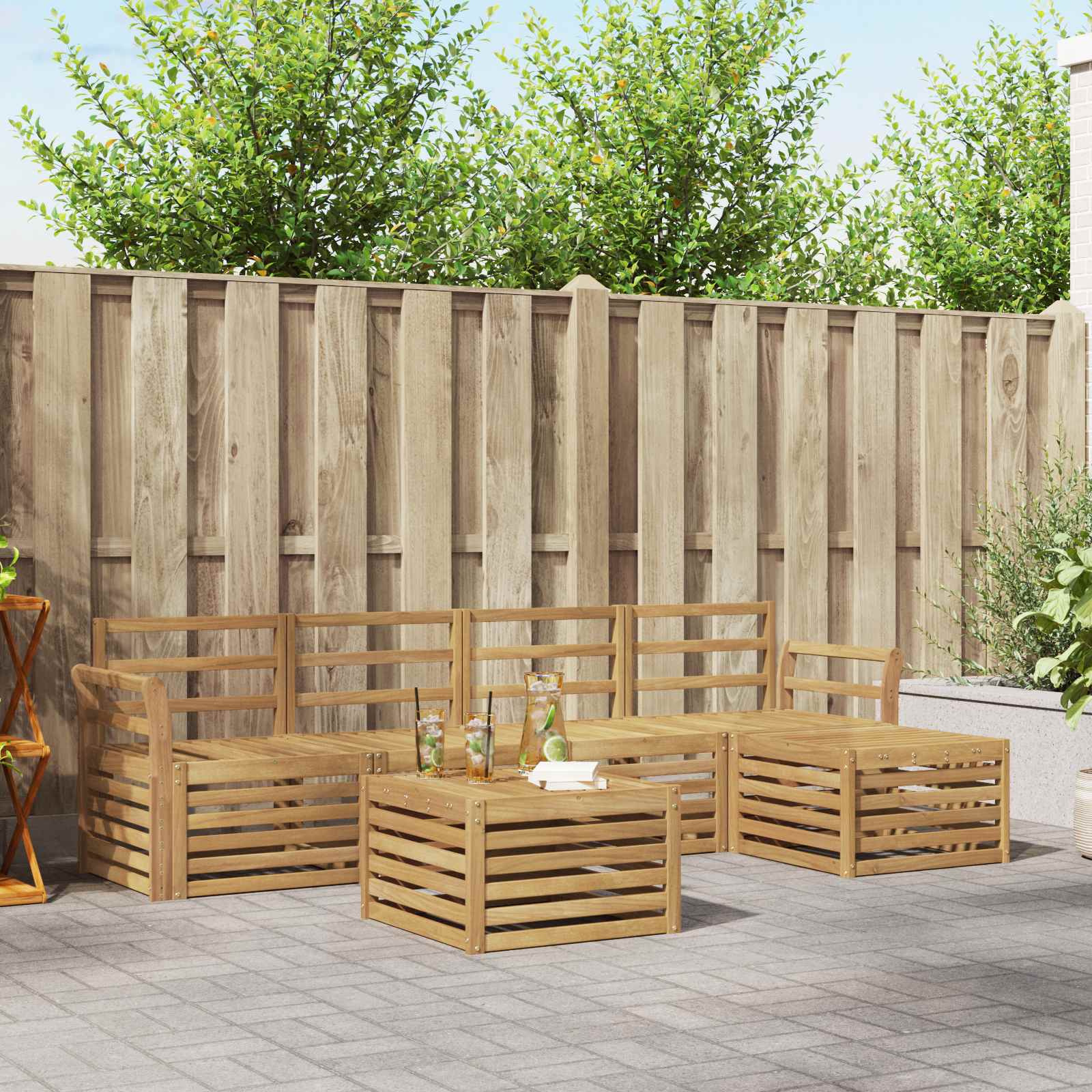 Outdoor-Sofagarnitur 6 stk. Weiß Massivholz Akazie