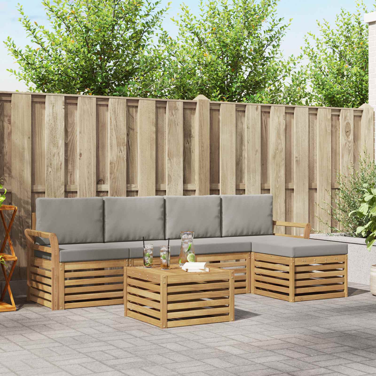 Outdoor-Sofagarnitur 6 stk. Weiß und Hellgrau Polyester
