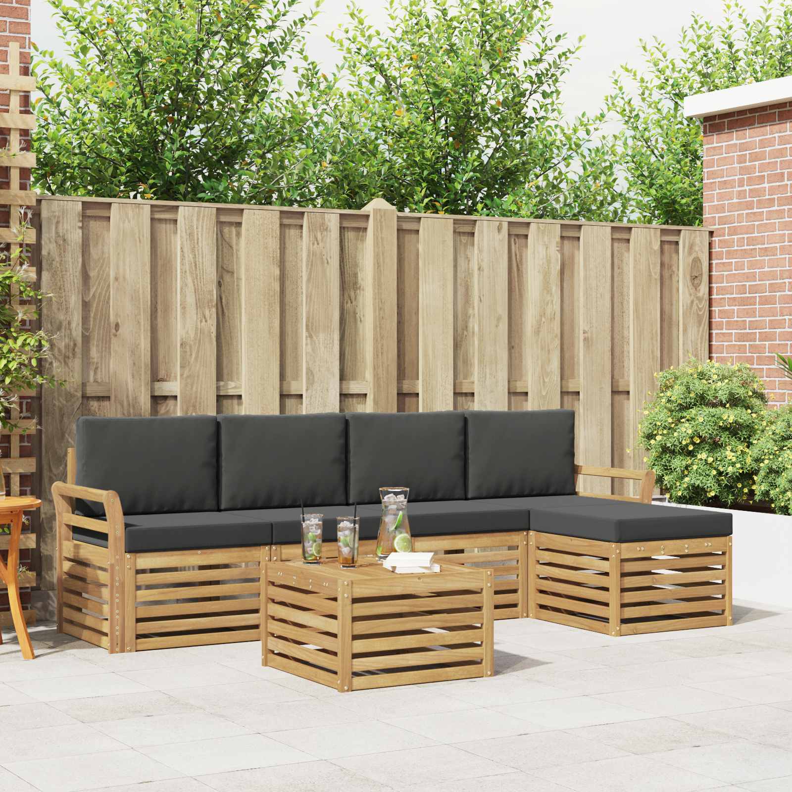 Outdoor-Sofagarnitur 6 stk. Weiß und Anthrazit Polyester