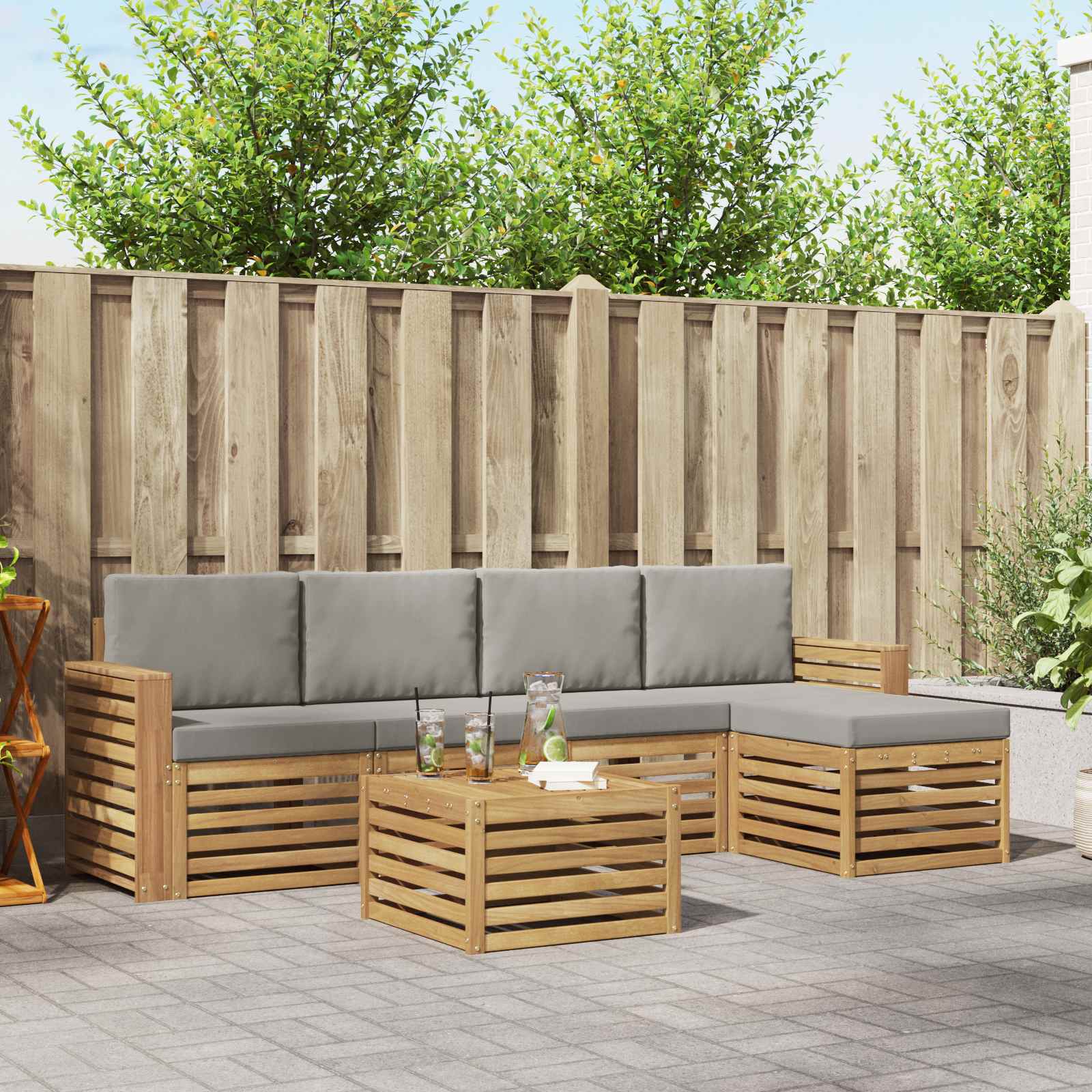 Outdoor-Sofagarnitur 6 stk. Weiß und Hellgrau Polyester
