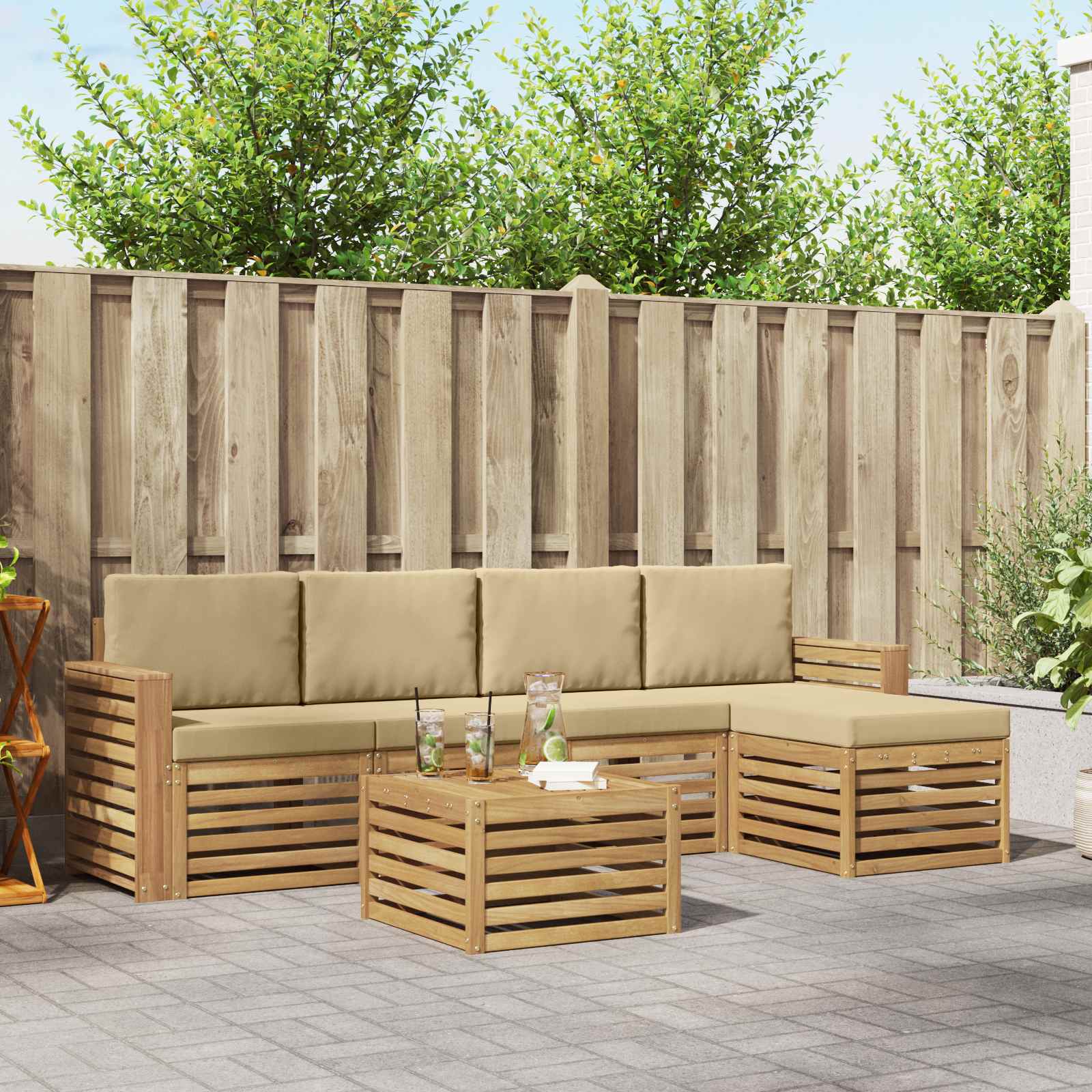 Outdoor-Sofagarnitur 6 stk. Weiß und Beige Polyester