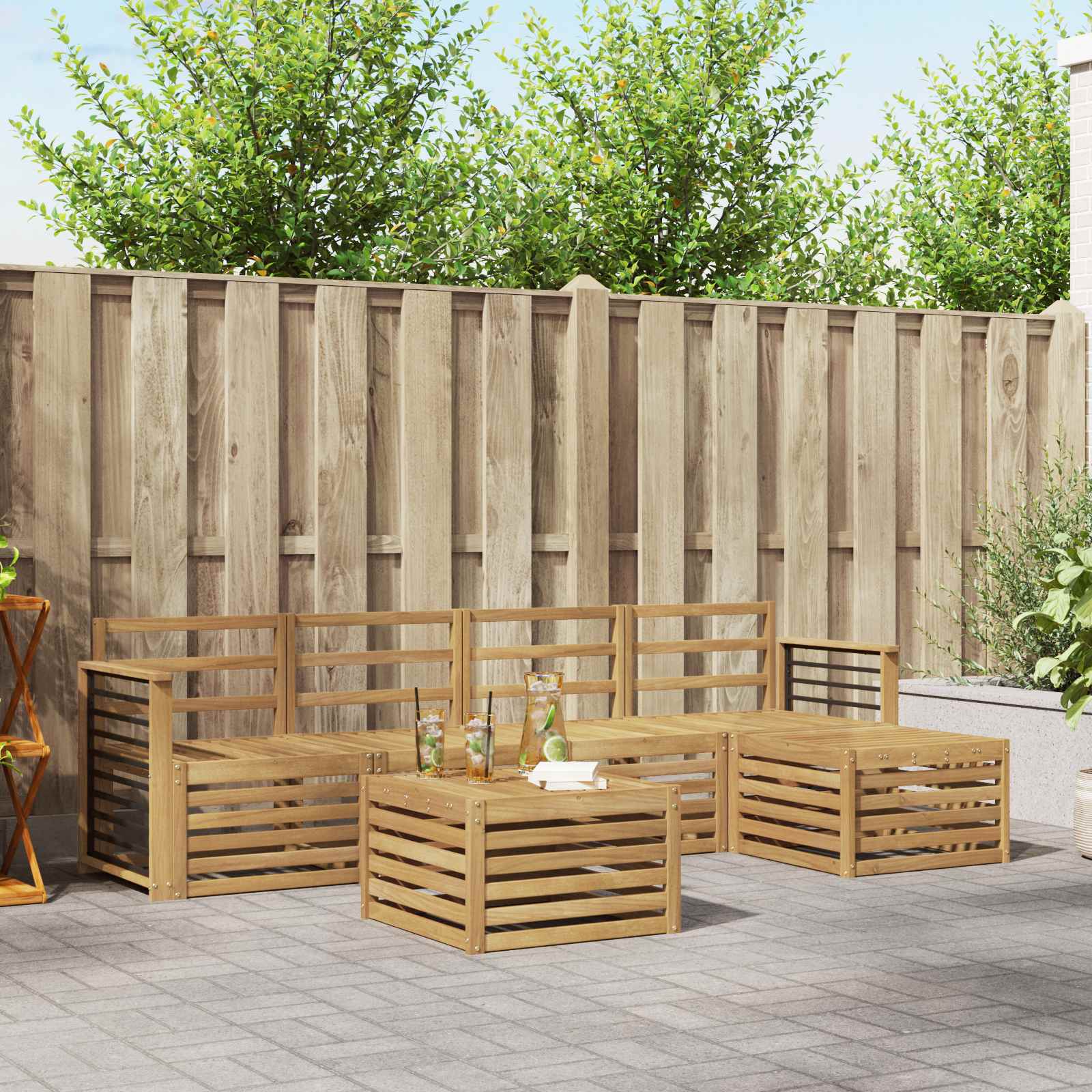Outdoor-Sofagarnitur 6 stk. Weiß Massivholz Akazie