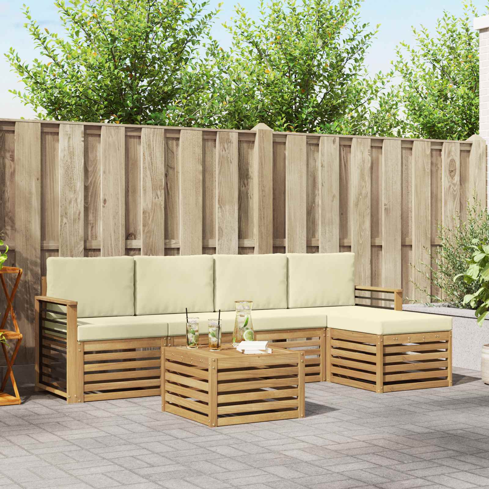 Outdoor-Sofagarnitur 6 stk. Weiß und Creme Polyester
