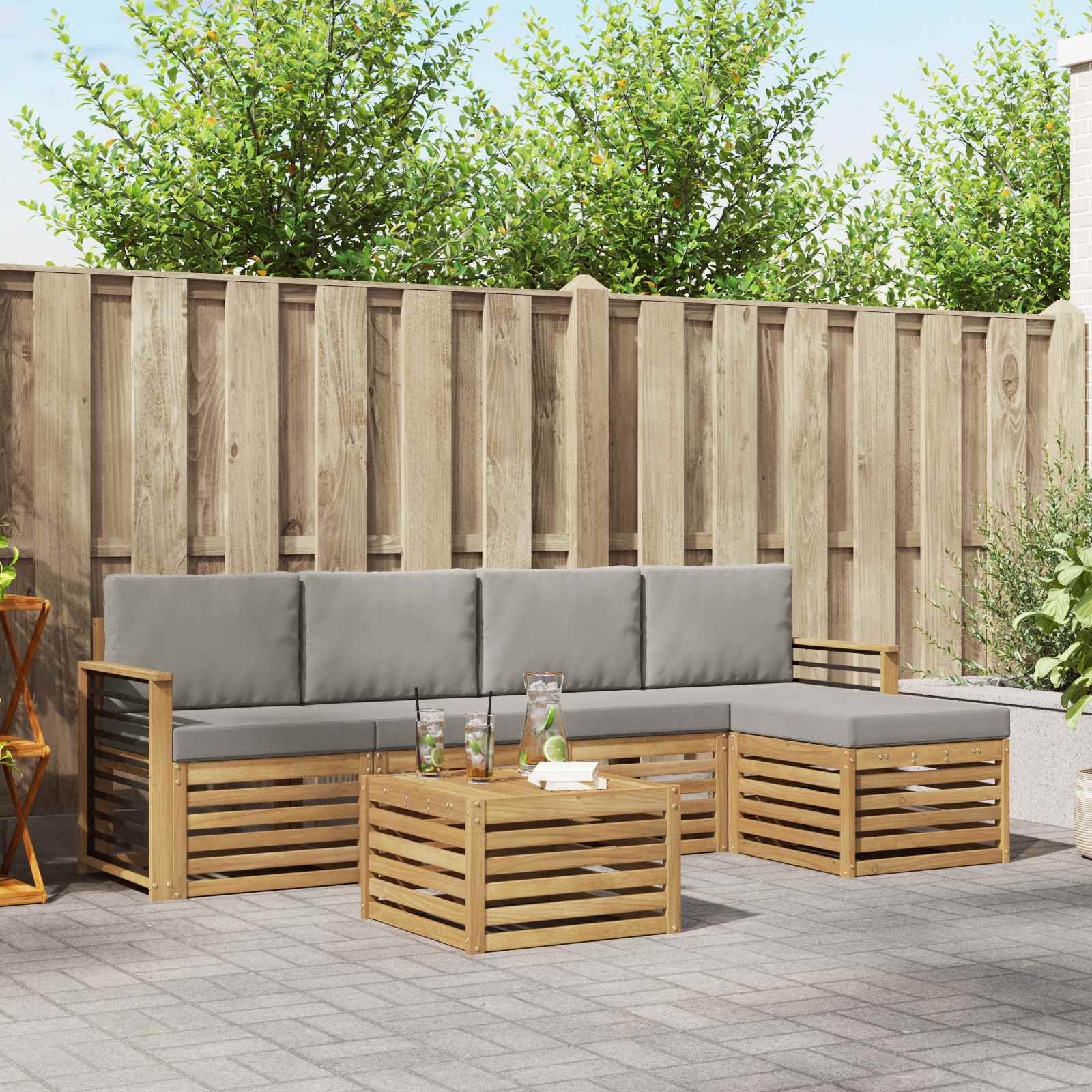 Outdoor-Sofagarnitur 6 stk. Weiß und Hellgrau Polyester