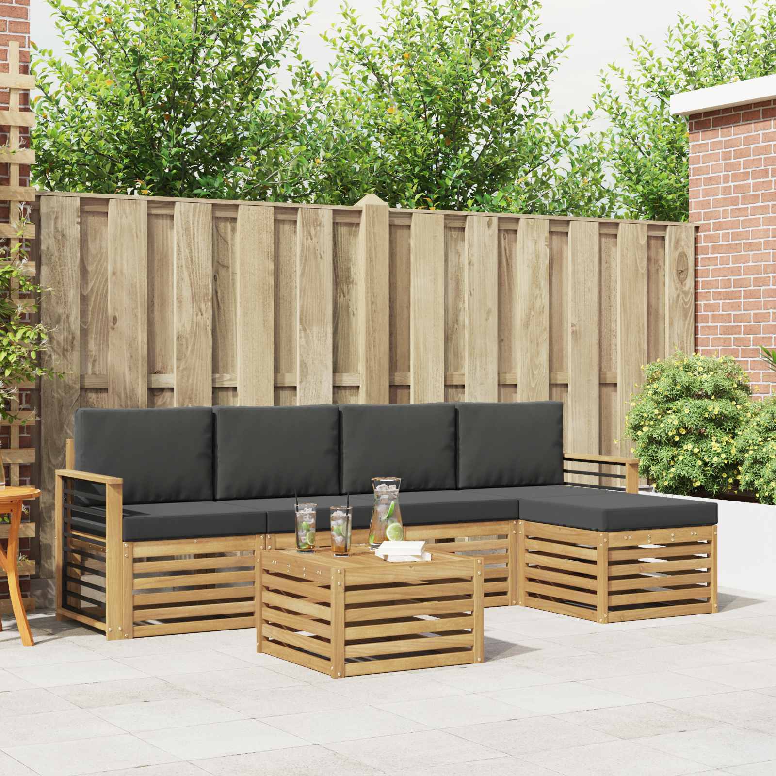 Outdoor-Sofagarnitur 6 stk. Weiß und Anthrazit Polyester