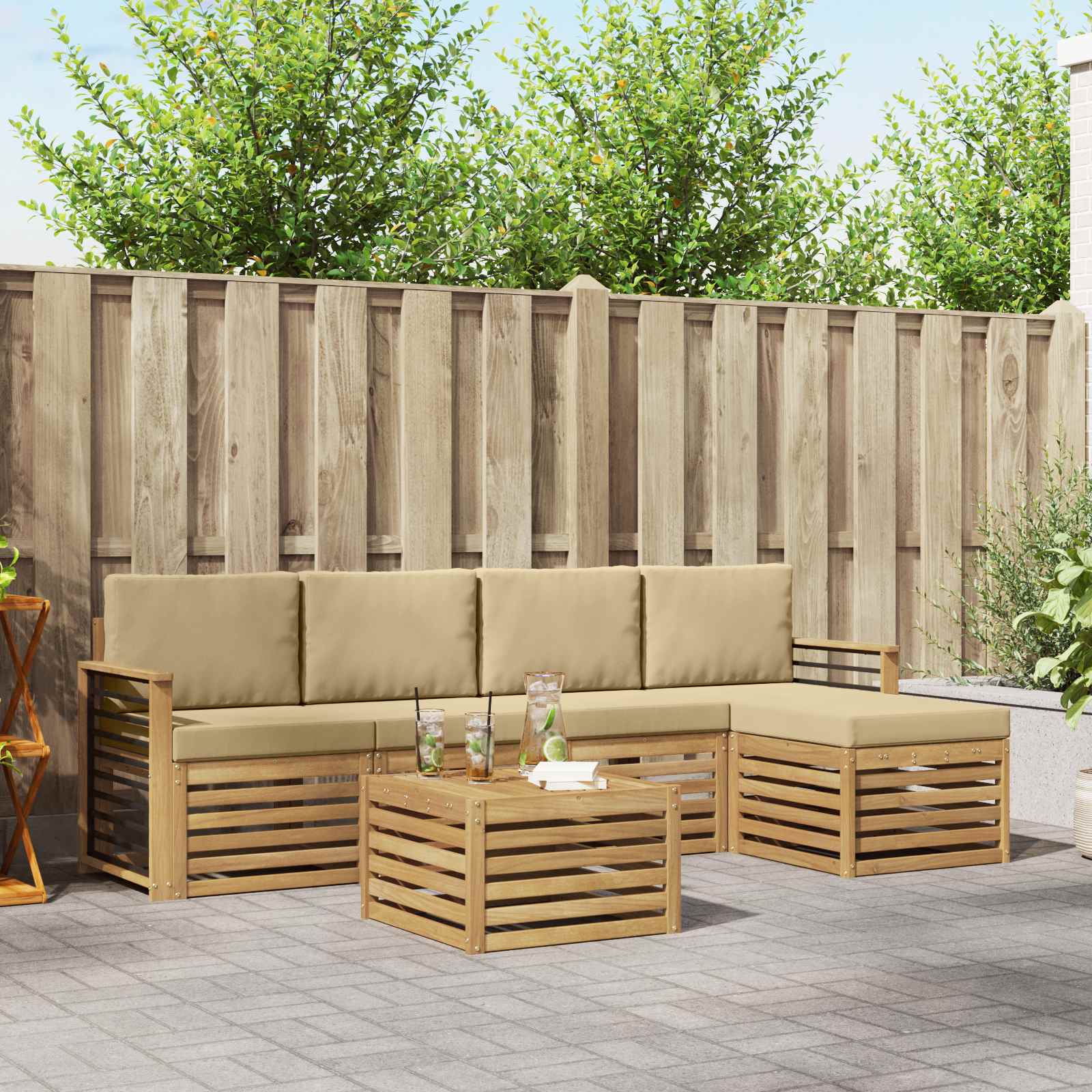 Outdoor-Sofagarnitur 6 stk. Weiß und Beige Polyester
