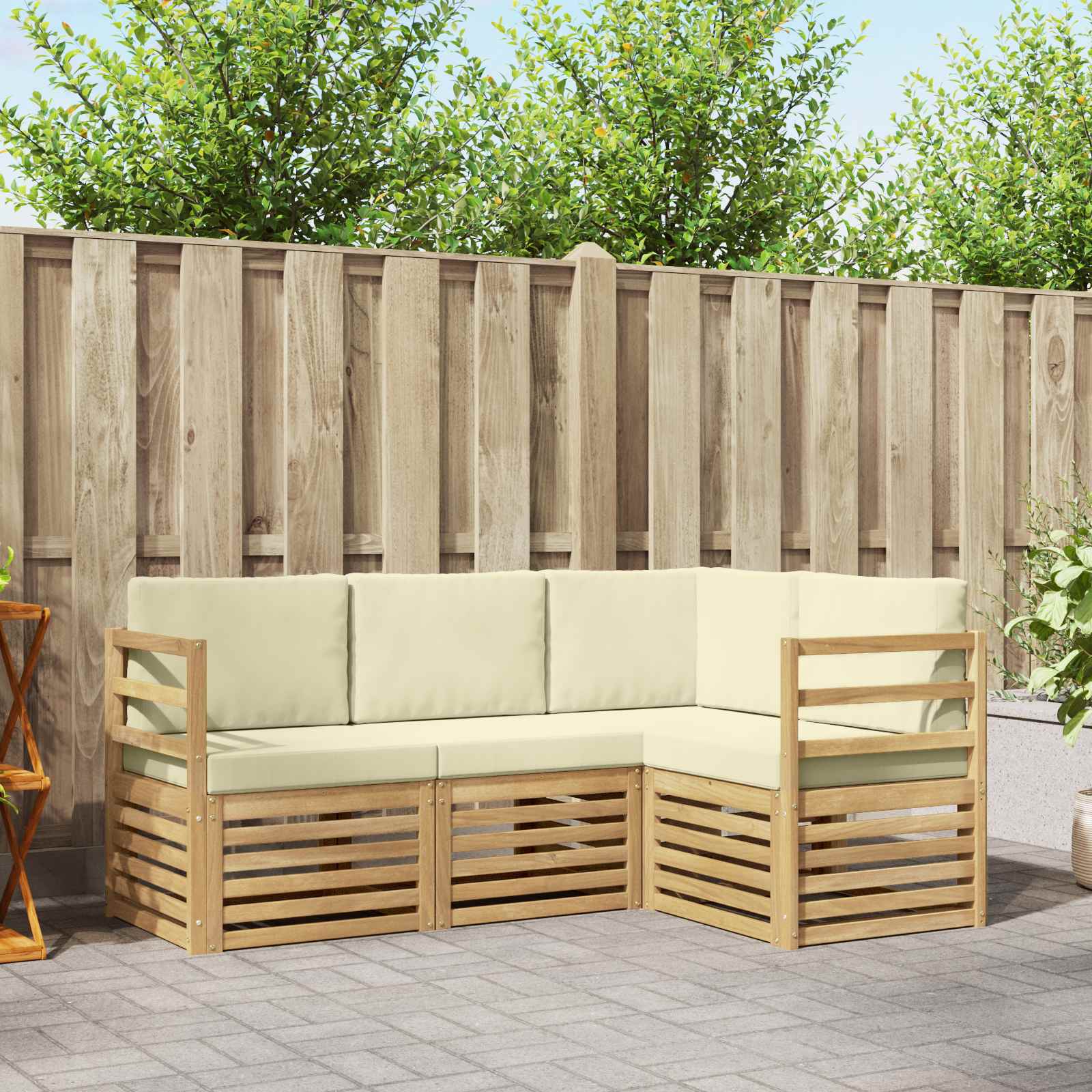 Outdoor-Sofagarnitur 4 stk. Weiß und Creme Polyester