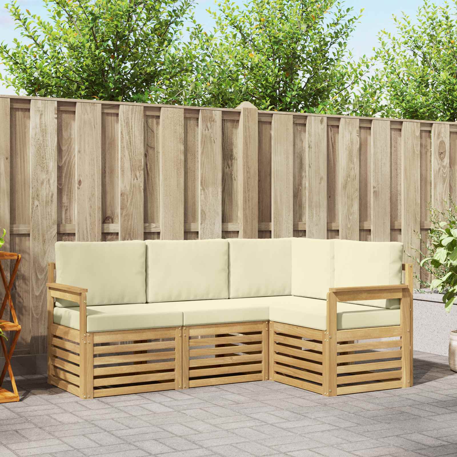 Outdoor-Sofagarnitur 4 stk. Weiß und Creme Polyester