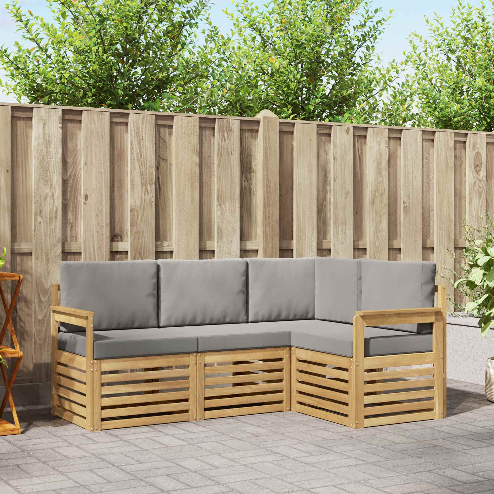 Outdoor-Sofagarnitur 4 stk. Weiß und Hellgrau Polyester