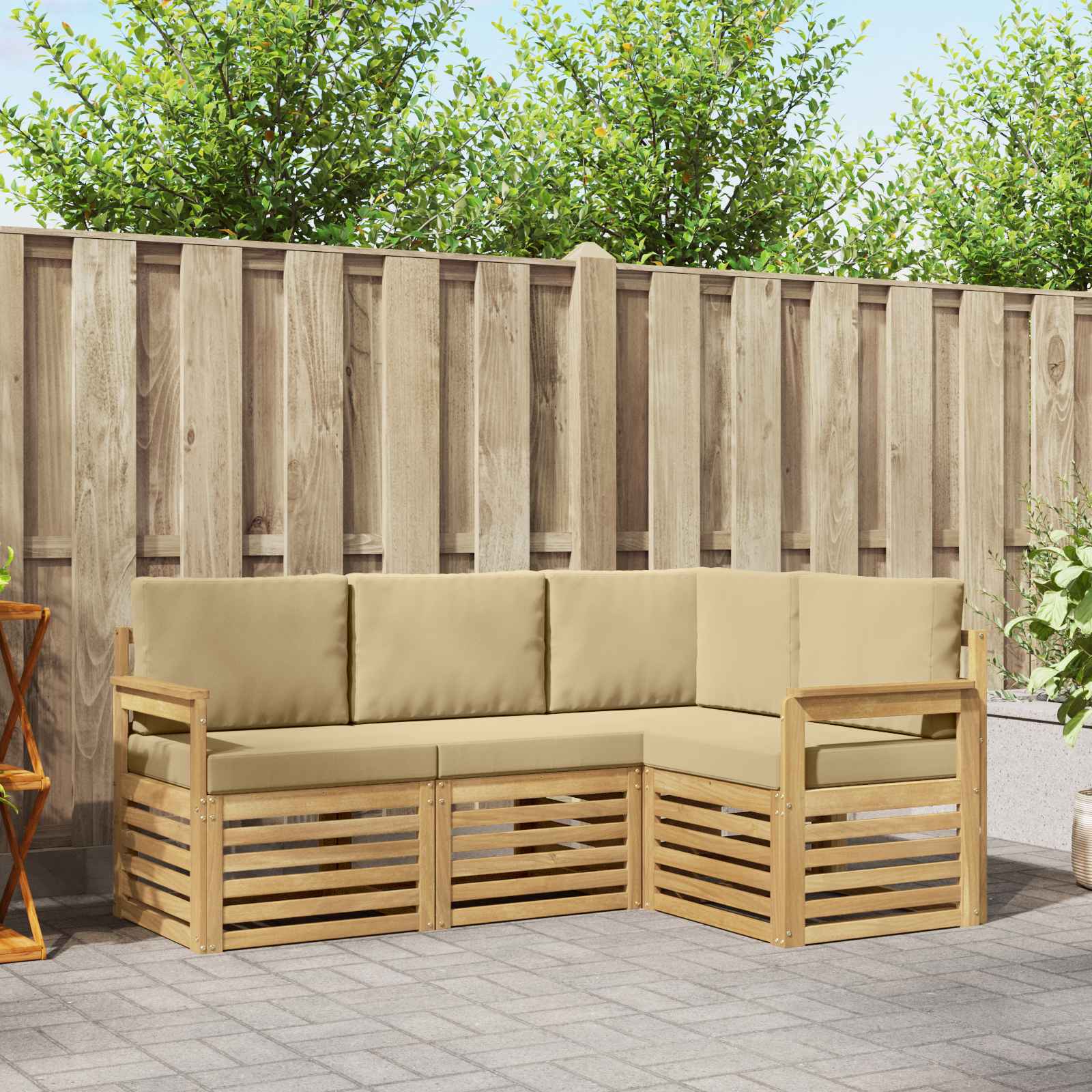 Outdoor-Sofagarnitur 4 stk. Weiß und Beige Polyester
