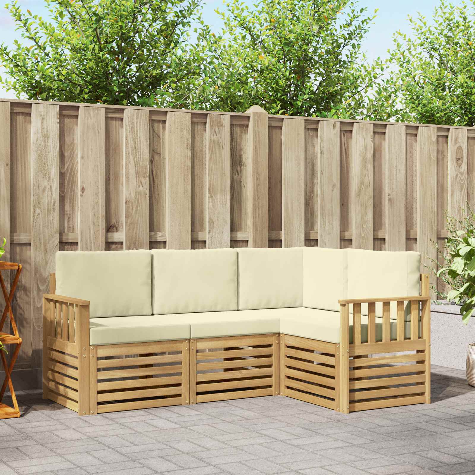 Outdoor-Sofagarnitur 4 stk. Weiß und Creme Polyester