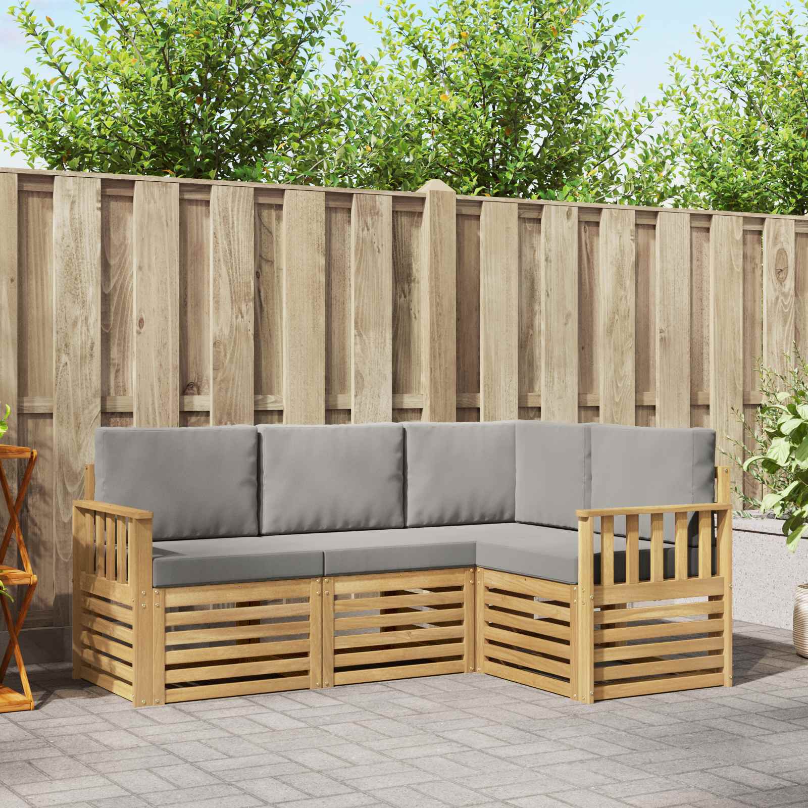 Outdoor-Sofagarnitur 4 stk. Weiß und Hellgrau Polyester