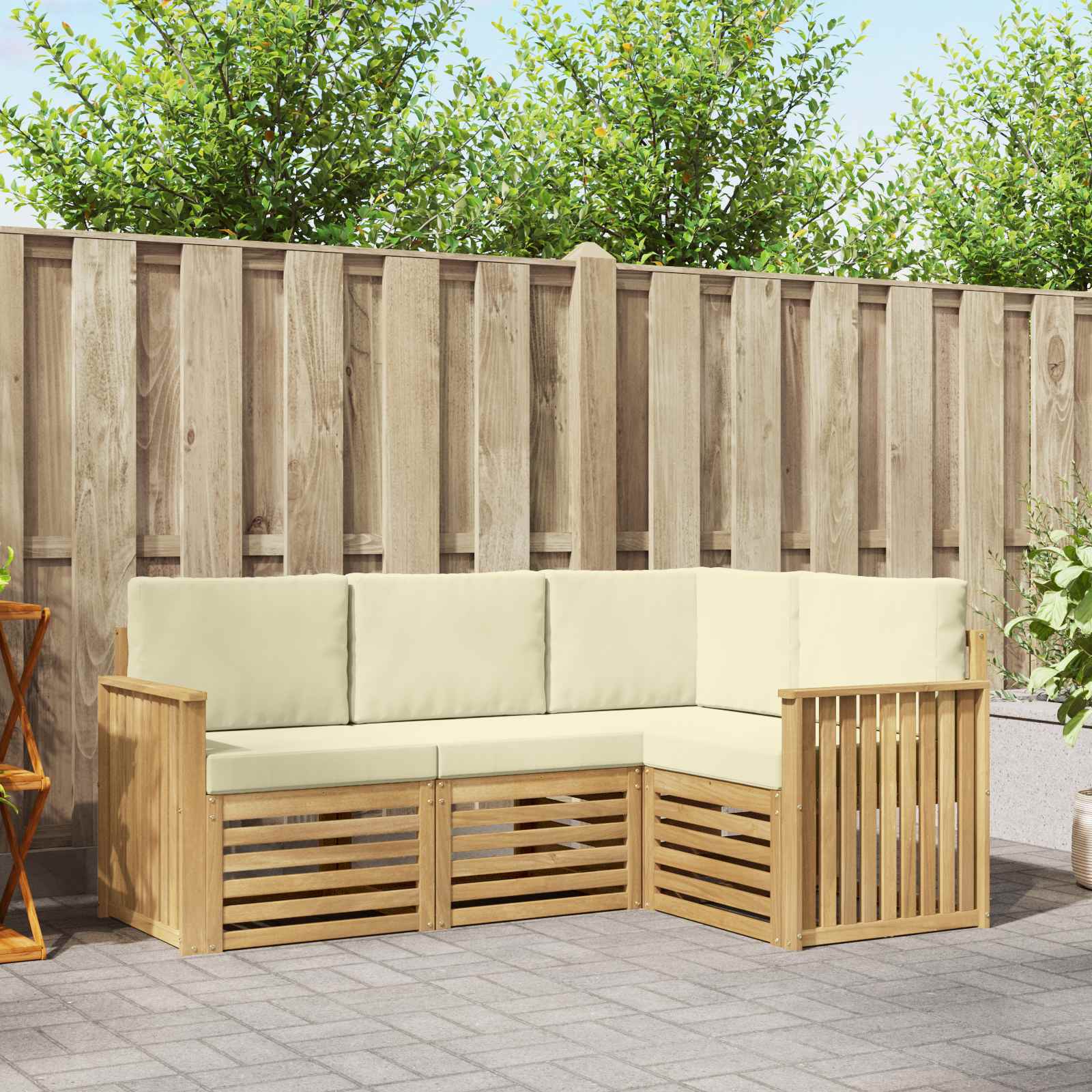 Outdoor-Sofagarnitur 4 stk. Weiß und Creme Polyester