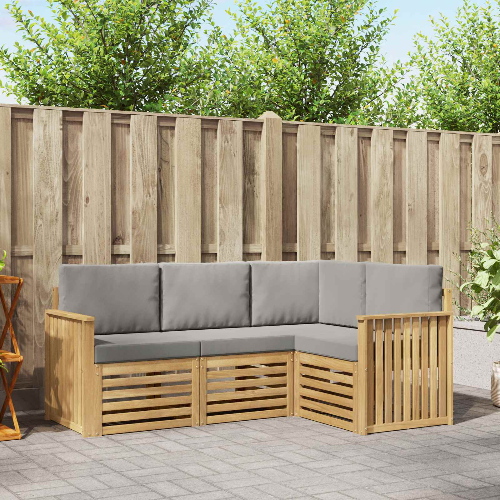 Outdoor-Sofagarnitur 4 stk. Weiß und Hellgrau Polyester