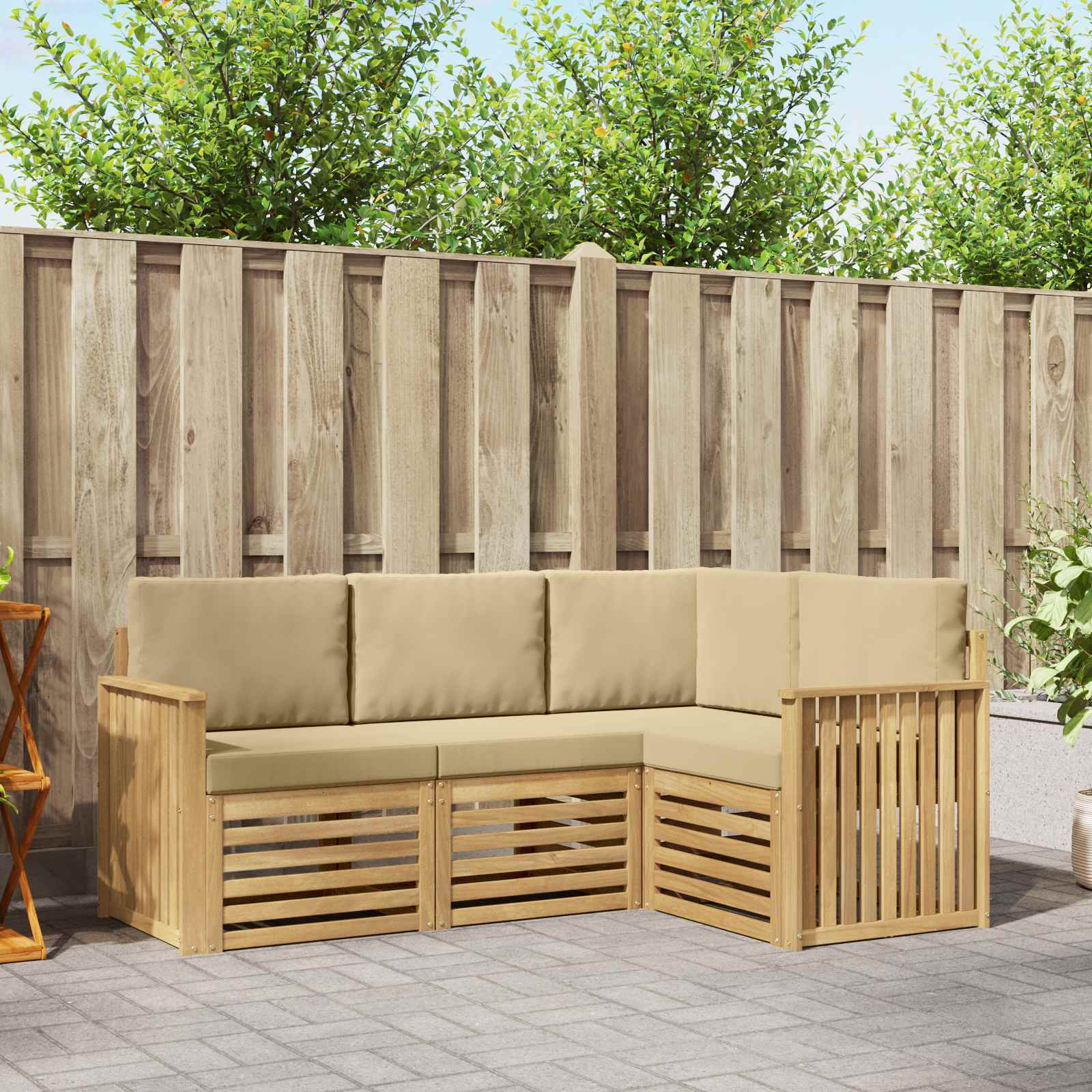 Outdoor-Sofagarnitur 4 stk. Weiß und Beige Polyester