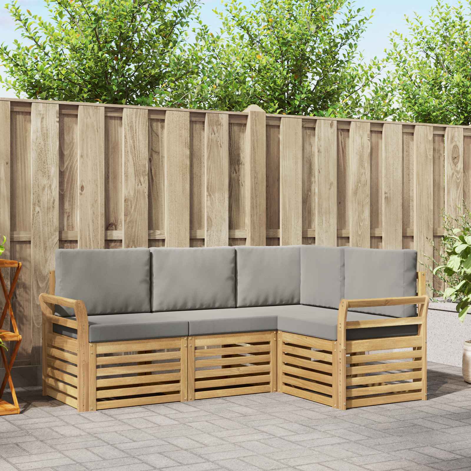 Outdoor-Sofagarnitur 4 stk. Weiß und Hellgrau Polyester