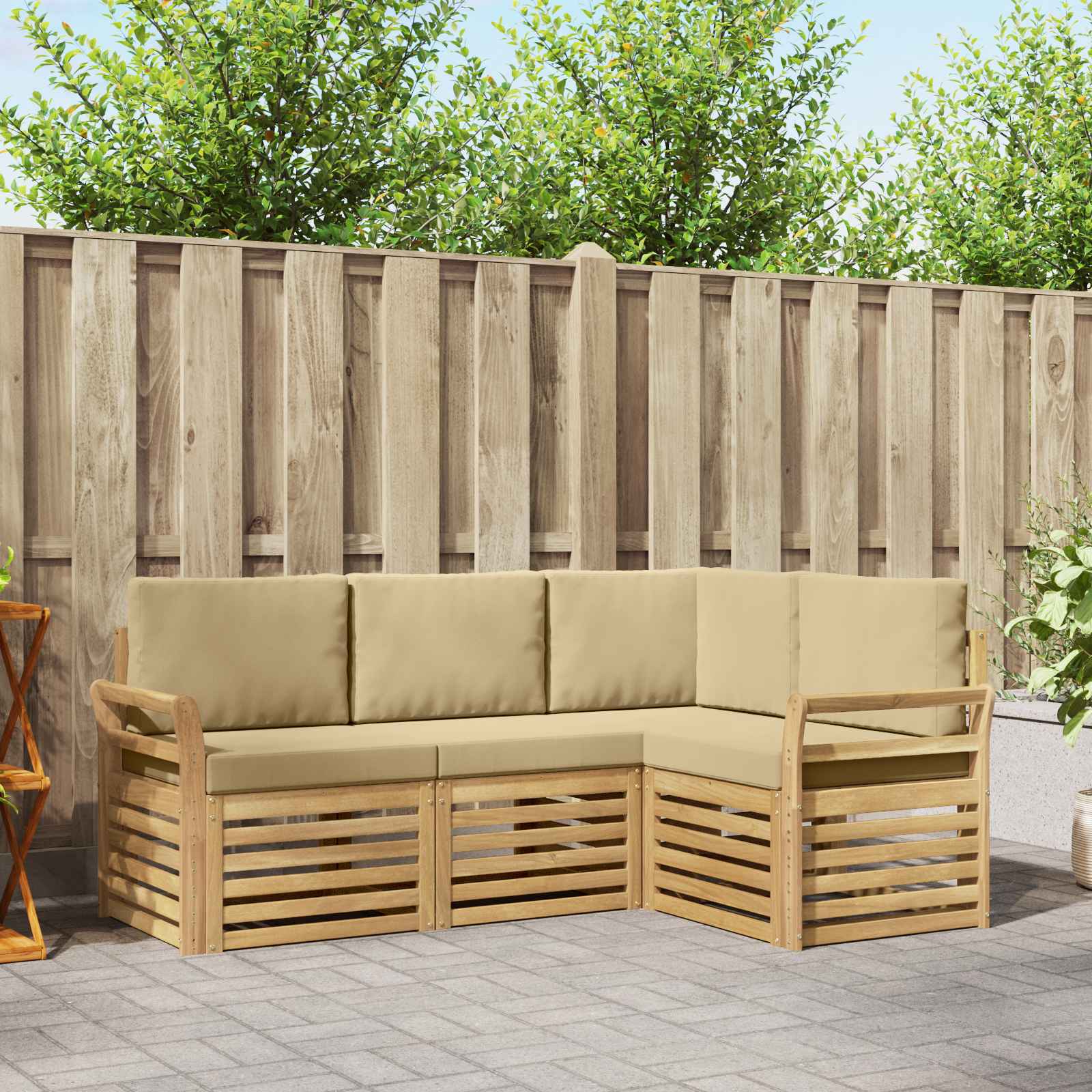 Outdoor-Sofagarnitur 4 stk. Weiß und Beige Polyester