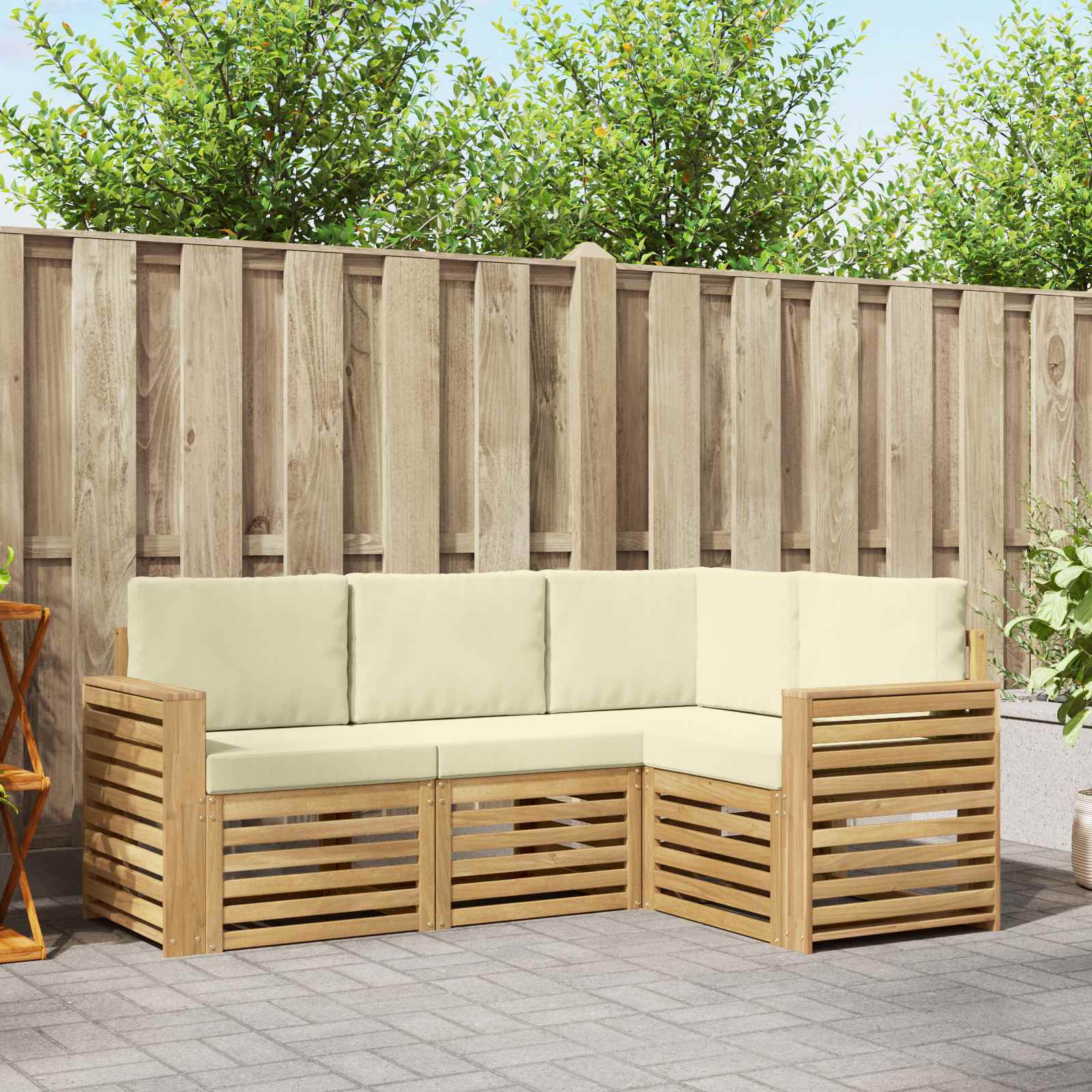 Outdoor-Sofagarnitur 4 stk. Weiß und Creme Polyester