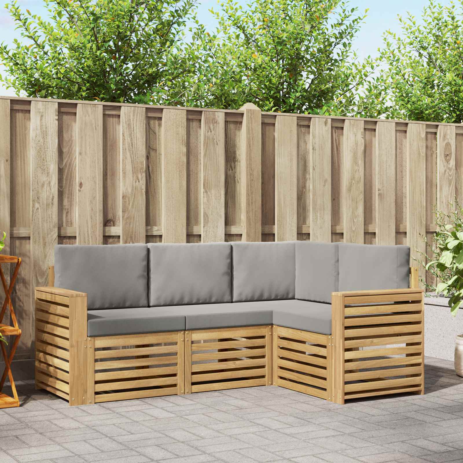 Outdoor-Sofagarnitur 4 stk. Weiß und Hellgrau Polyester