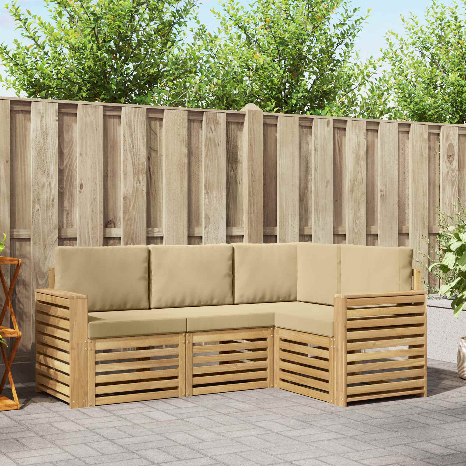 Outdoor-Sofagarnitur 4 stk. Weiß und Beige Polyester