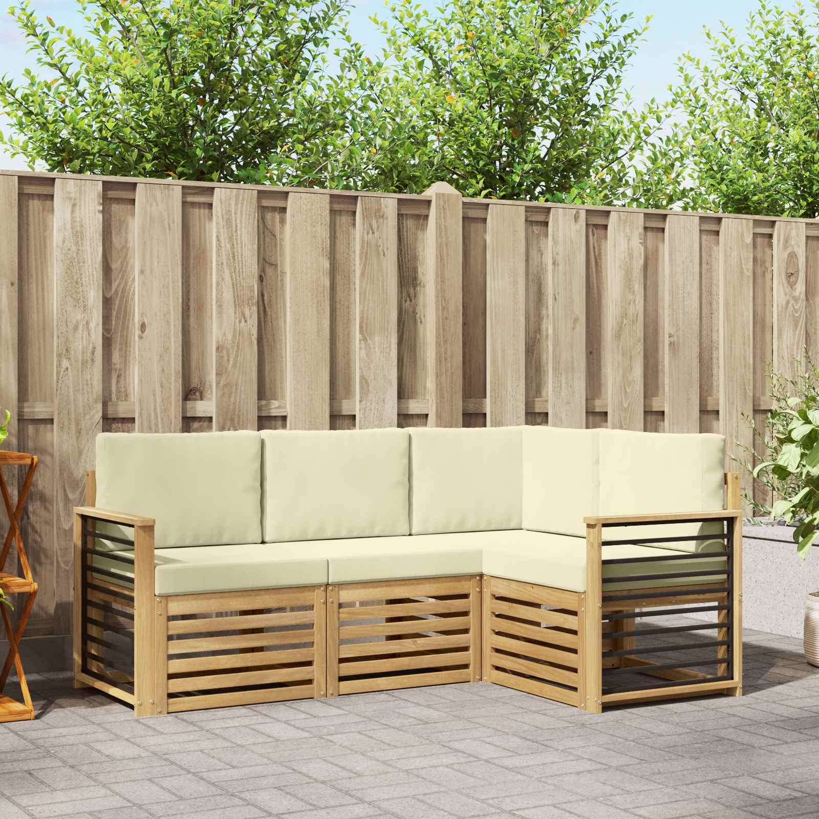 Outdoor-Sofagarnitur 4 stk. Weiß und Creme Polyester