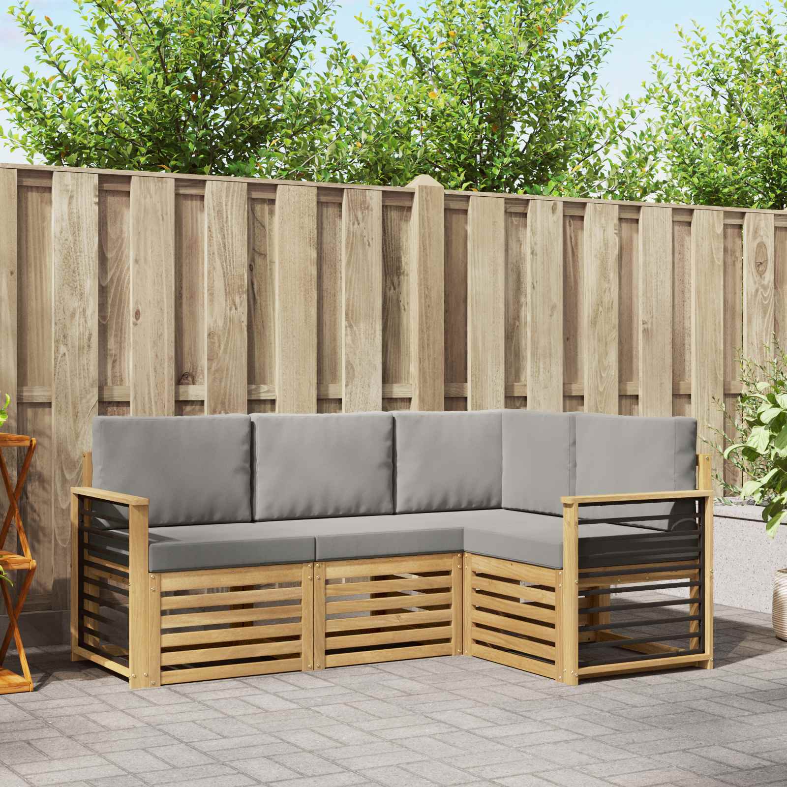 Outdoor-Sofagarnitur 4 stk. Weiß und Hellgrau Polyester
