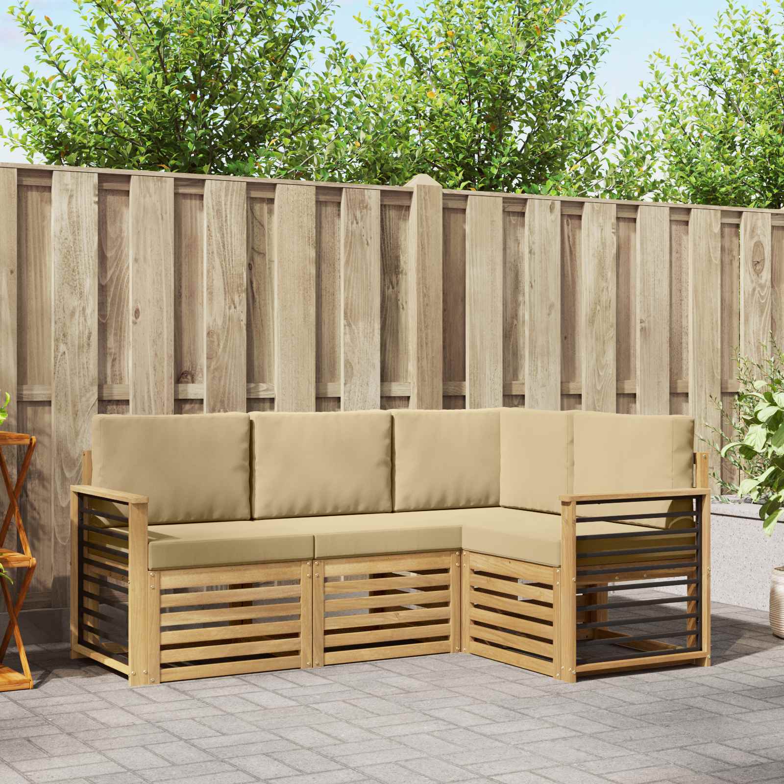 Outdoor-Sofagarnitur 4 stk. Weiß und Beige Polyester