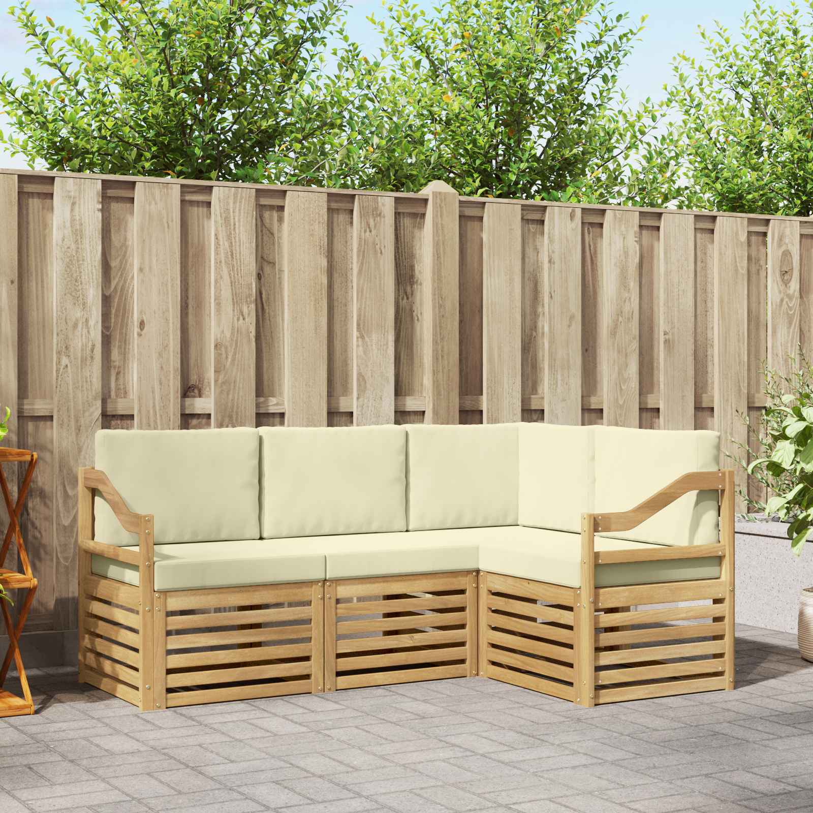 Outdoor-Sofagarnitur 4 stk. Weiß und Creme Polyester