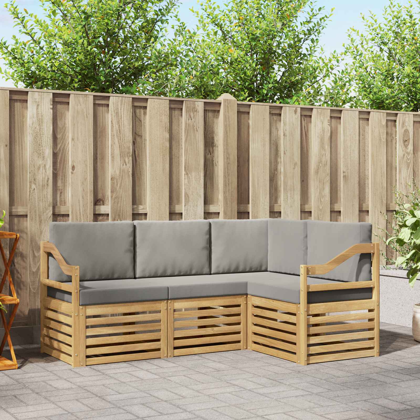 Outdoor-Sofagarnitur 4 stk. Weiß und Hellgrau Polyester