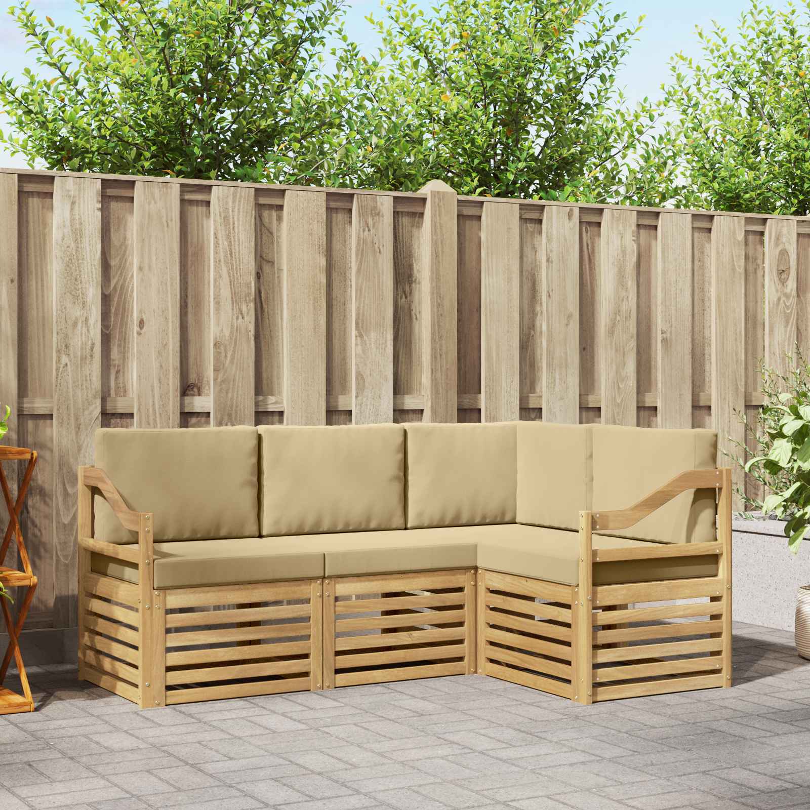 Outdoor-Sofagarnitur 4 stk. Weiß und Beige Polyester