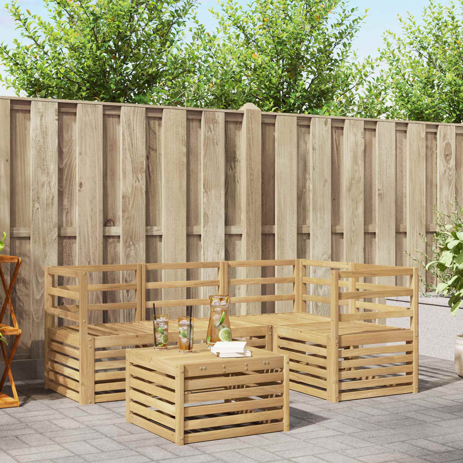 Outdoor-Sofagarnitur 5 stk. Weiß Massivholz Akazie