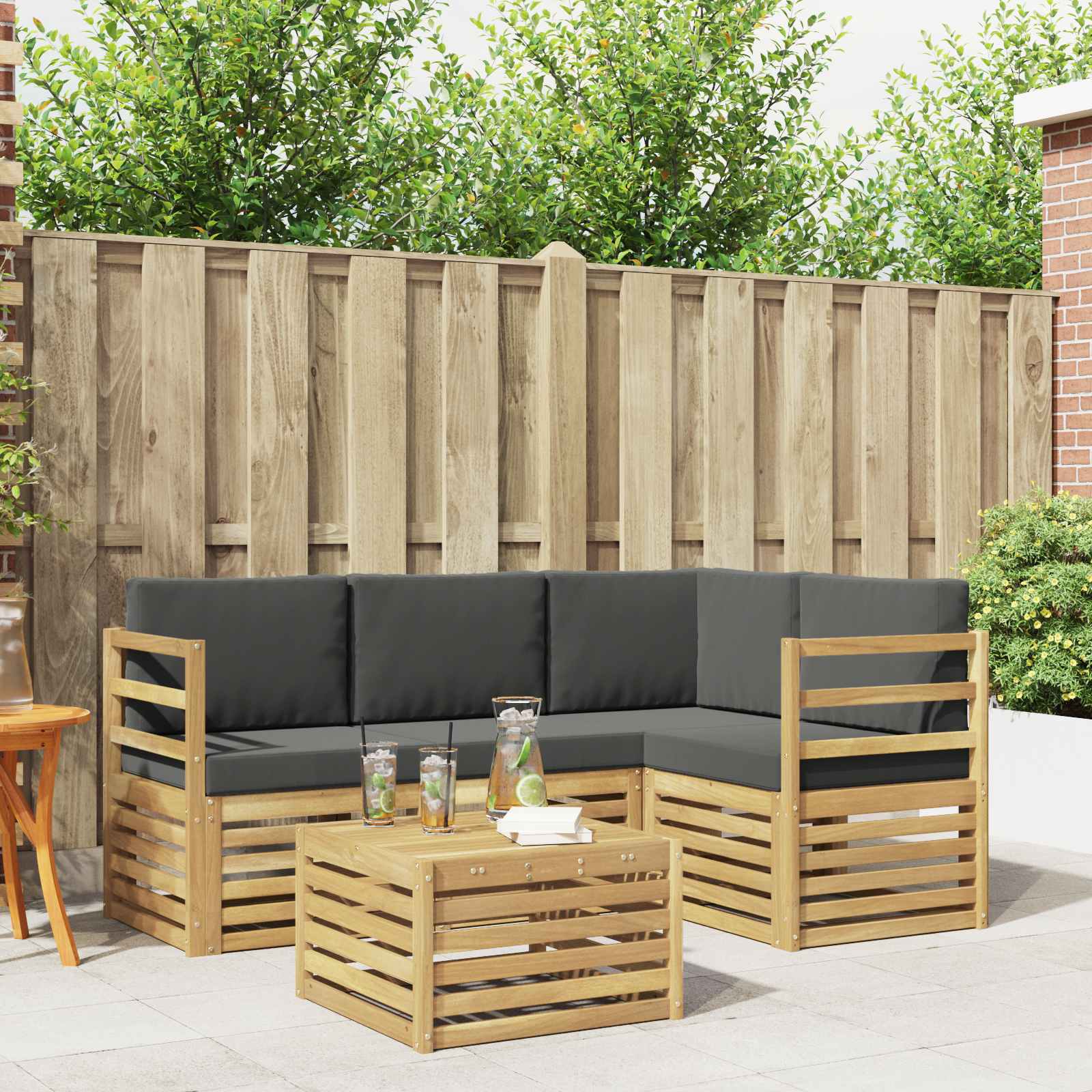 Outdoor-Sofagarnitur 5 stk. Weiß und Anthrazit Polyester