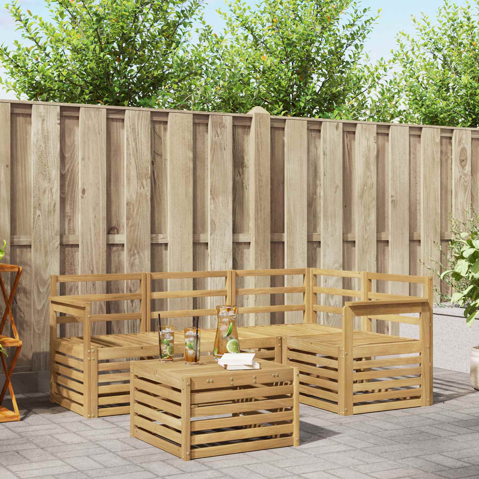 Outdoor-Sofagarnitur 5 stk. Weiß Massivholz Akazie