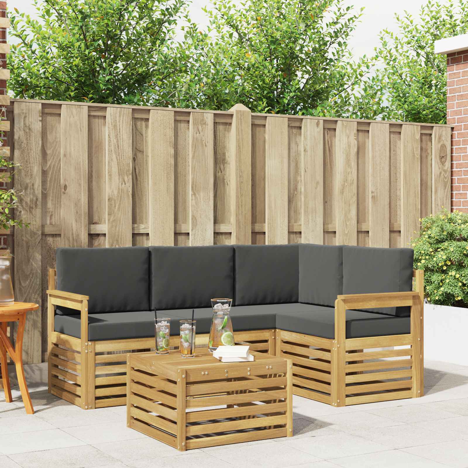 Outdoor-Sofagarnitur 5 stk. Weiß und Anthrazit Polyester