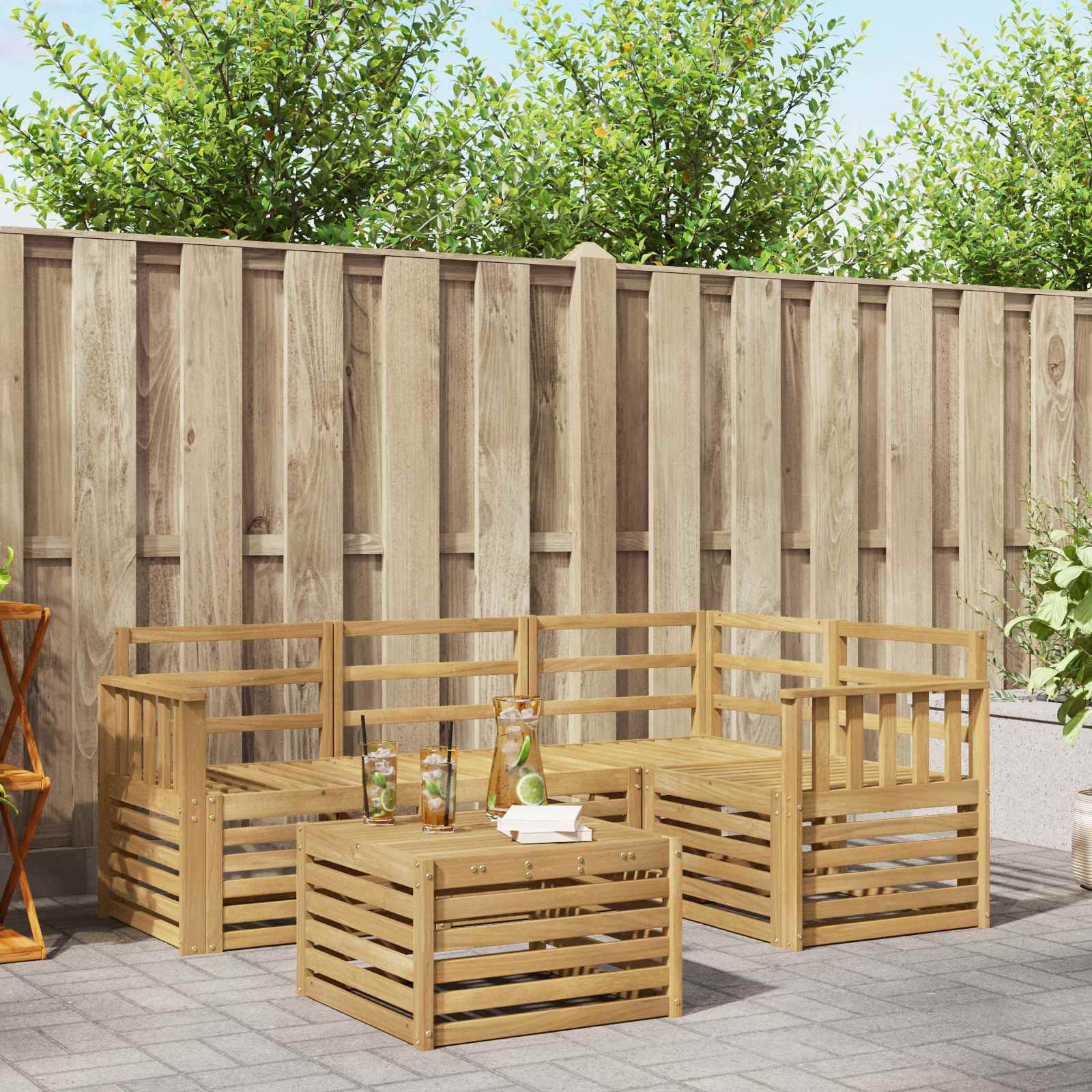 Outdoor-Sofagarnitur 5 stk. Weiß Massivholz Akazie