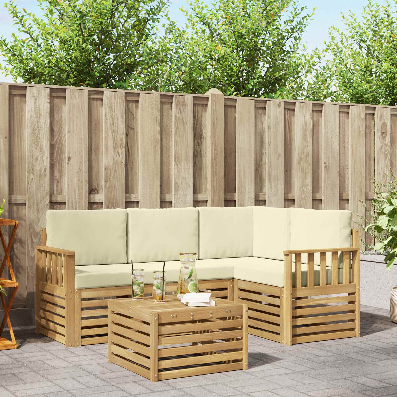 Outdoor-Sofagarnitur 5 stk. Weiß und Creme Polyester