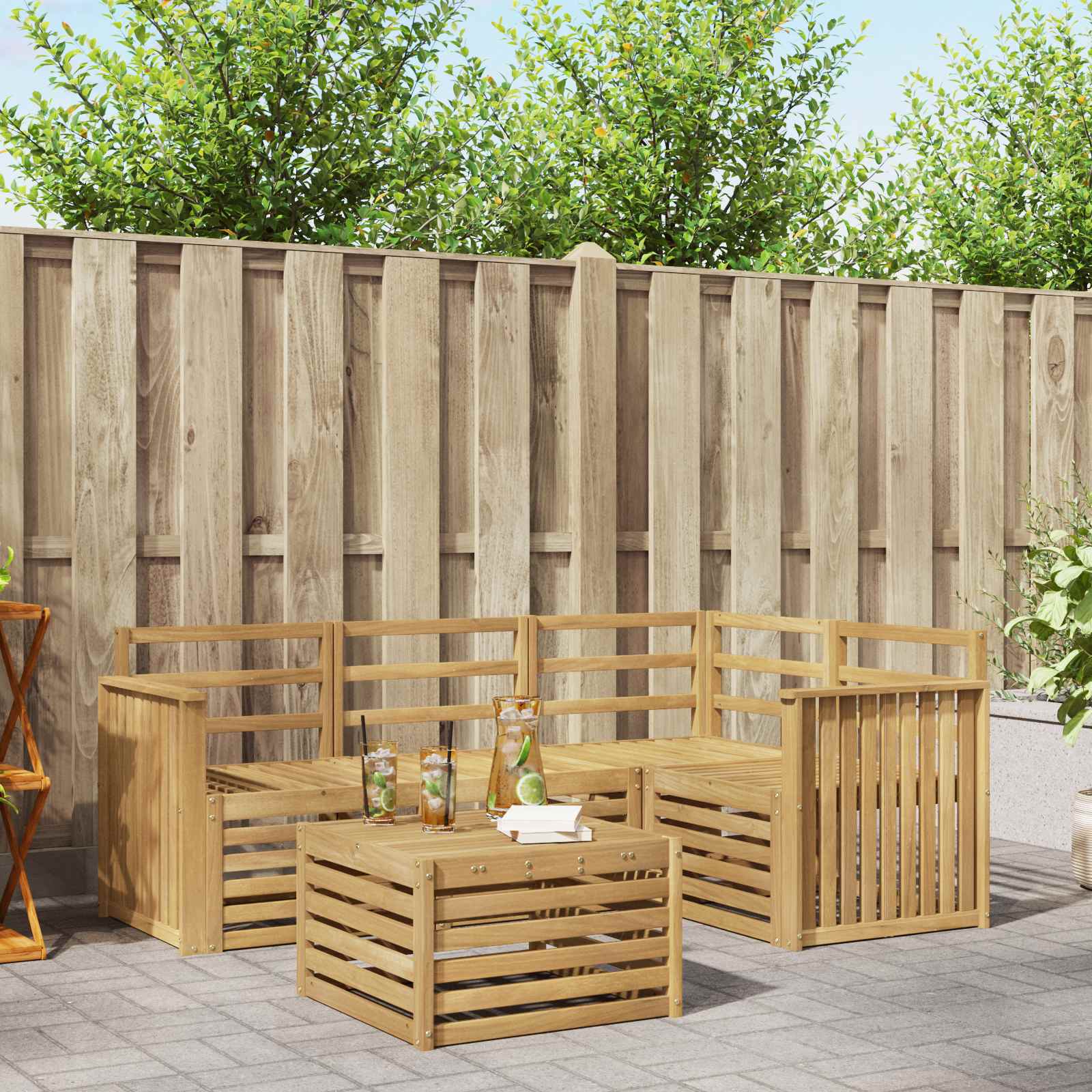 Outdoor-Sofagarnitur 5 stk. Weiß Massivholz Akazie