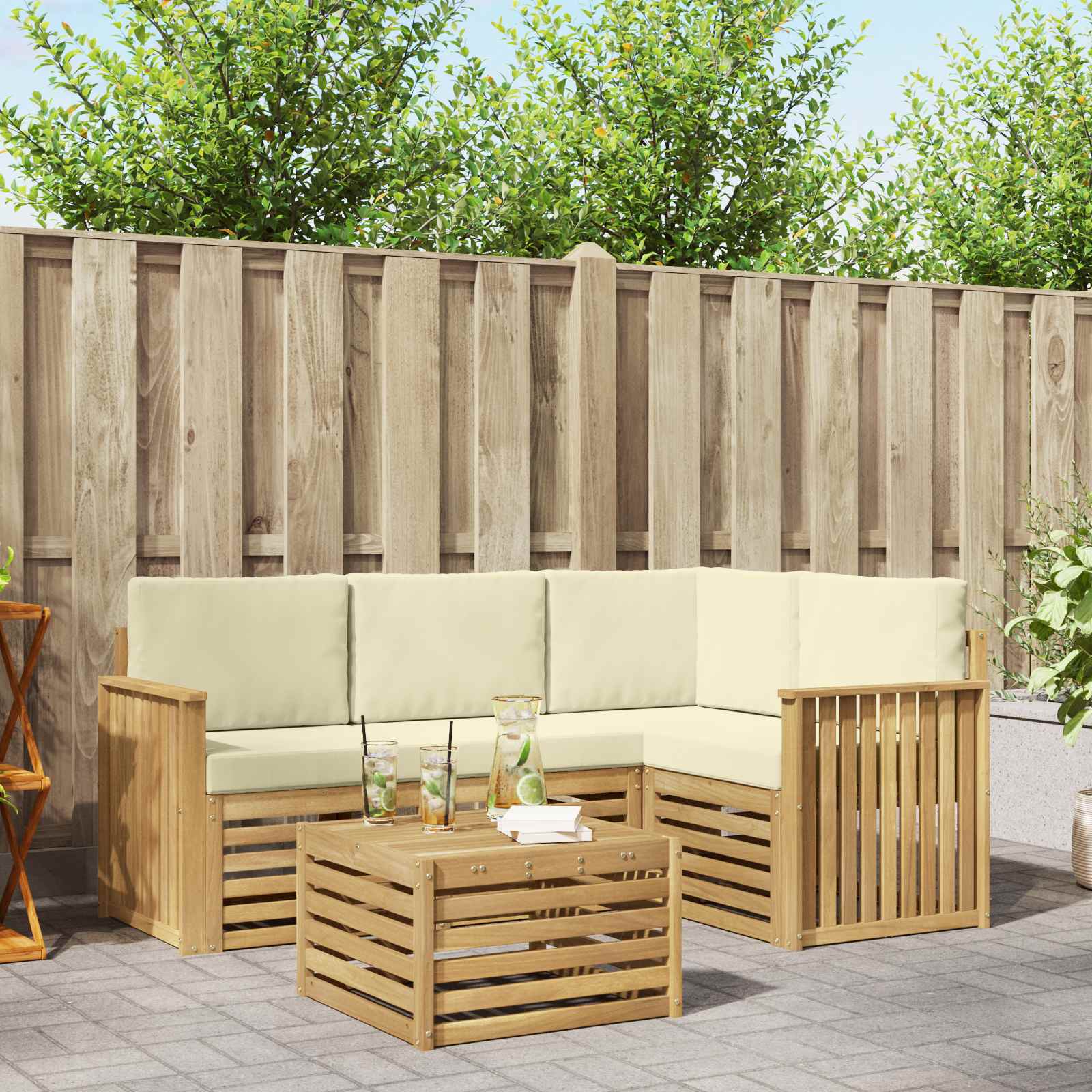 Outdoor-Sofagarnitur 5 stk. Weiß und Creme Polyester