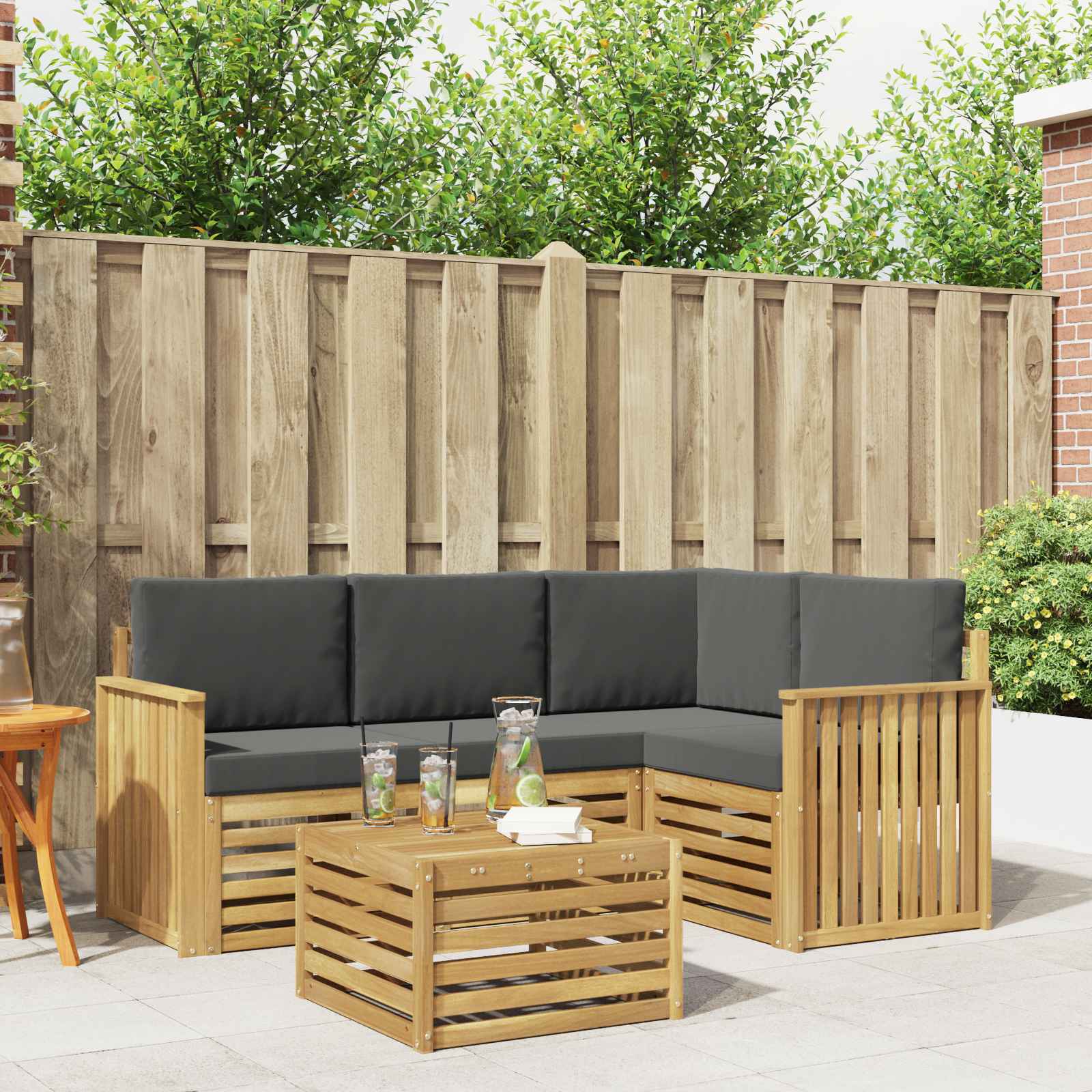 Outdoor-Sofagarnitur 5 stk. Weiß und Anthrazit Polyester