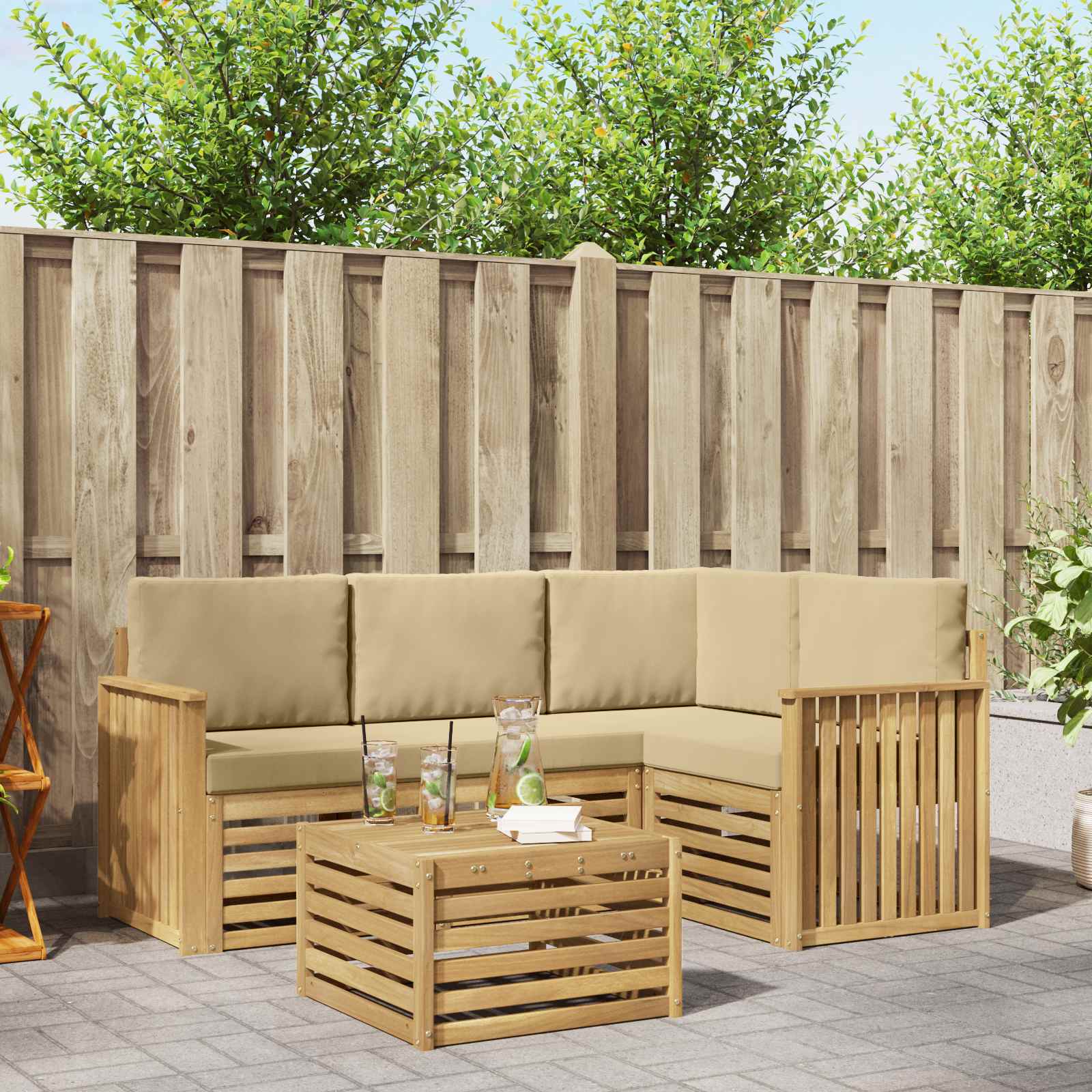 Outdoor-Sofagarnitur 5 stk. Weiß und Beige Polyester
