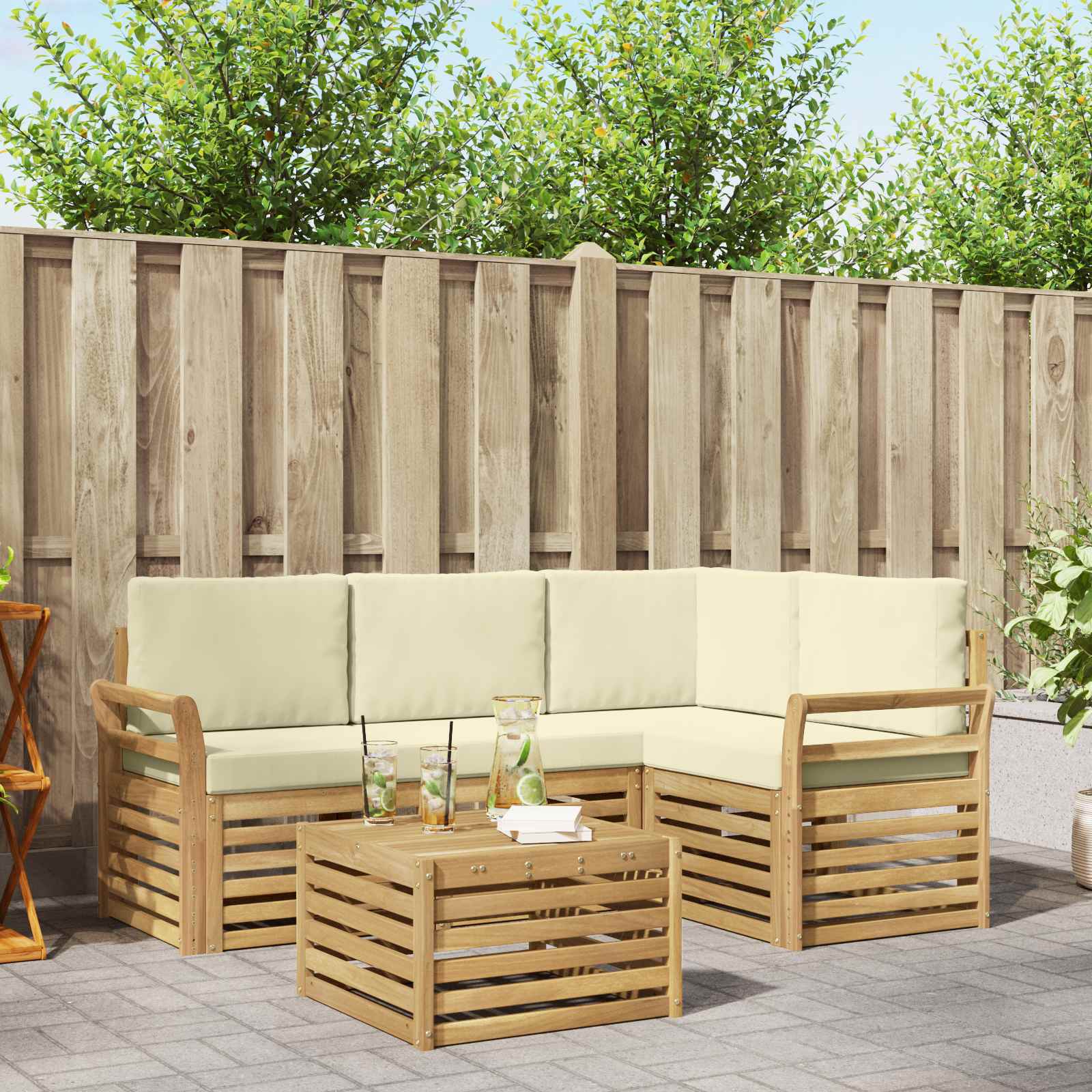 Outdoor-Sofagarnitur 5 stk. Weiß und Creme Polyester