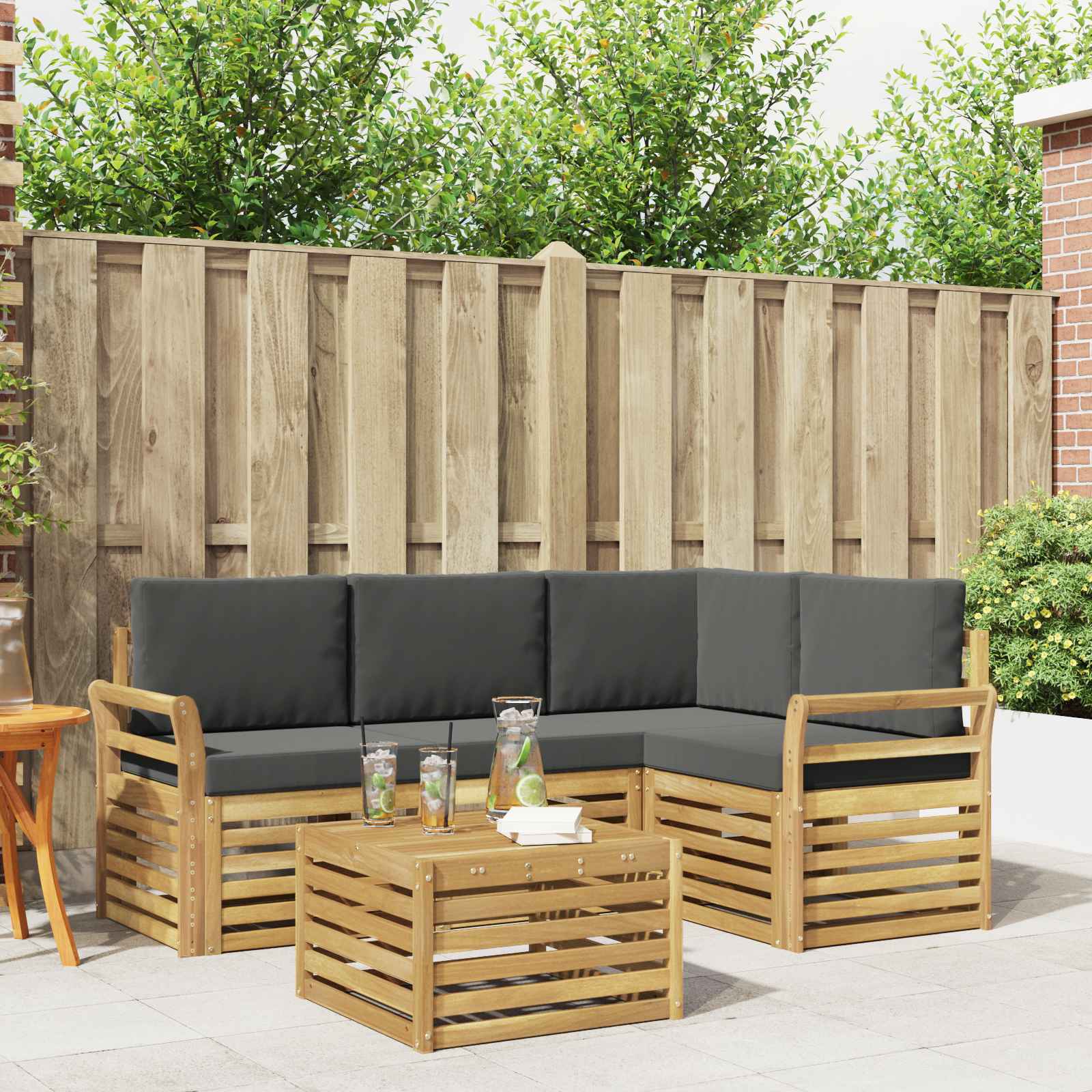 Outdoor-Sofagarnitur 5 stk. Weiß und Anthrazit Polyester
