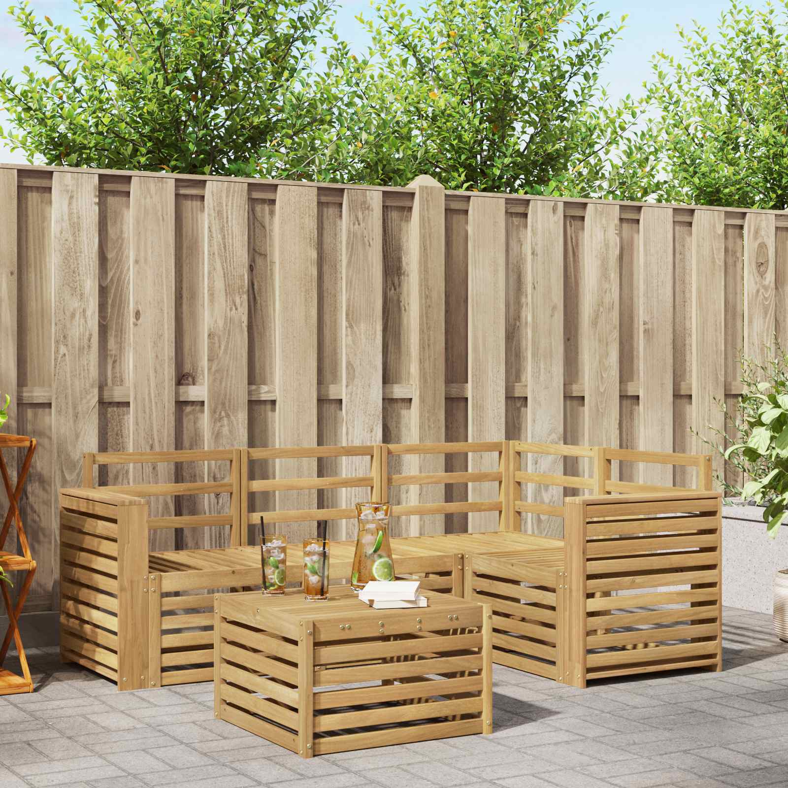 Outdoor-Sofagarnitur 5 stk. Weiß Massivholz Akazie