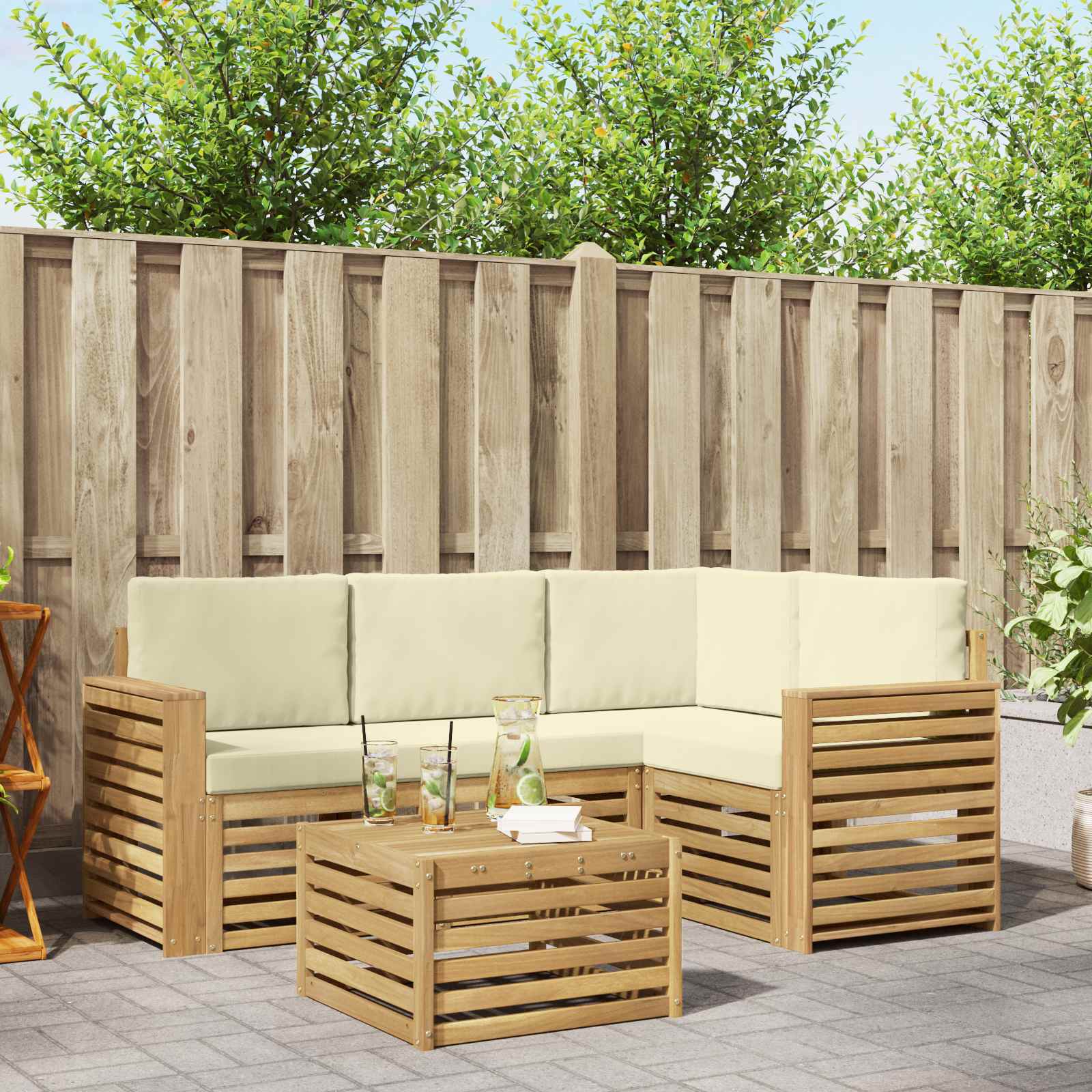 Outdoor-Sofagarnitur 5 stk. Weiß und Creme Polyester
