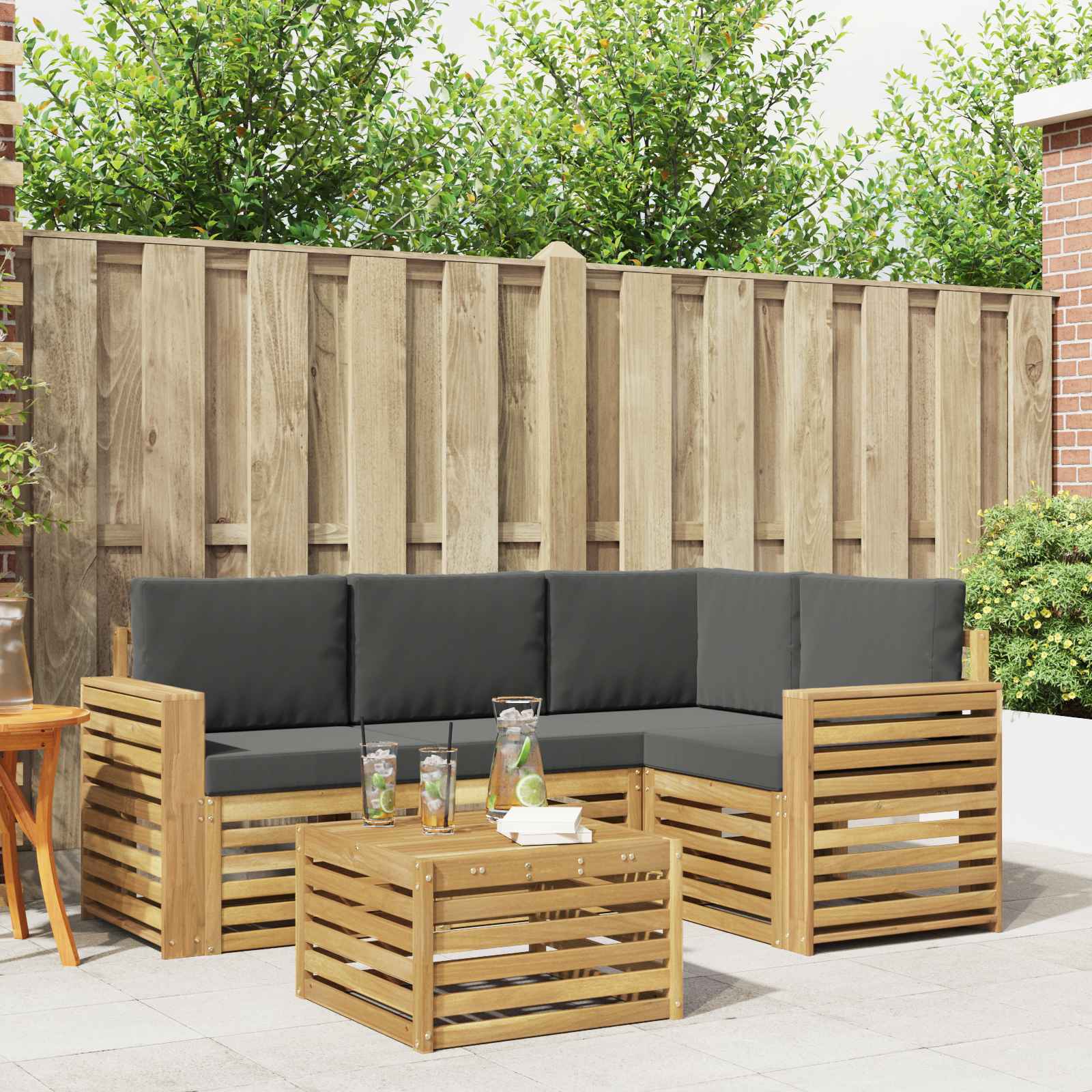 Outdoor-Sofagarnitur 5 stk. Weiß und Anthrazit Polyester
