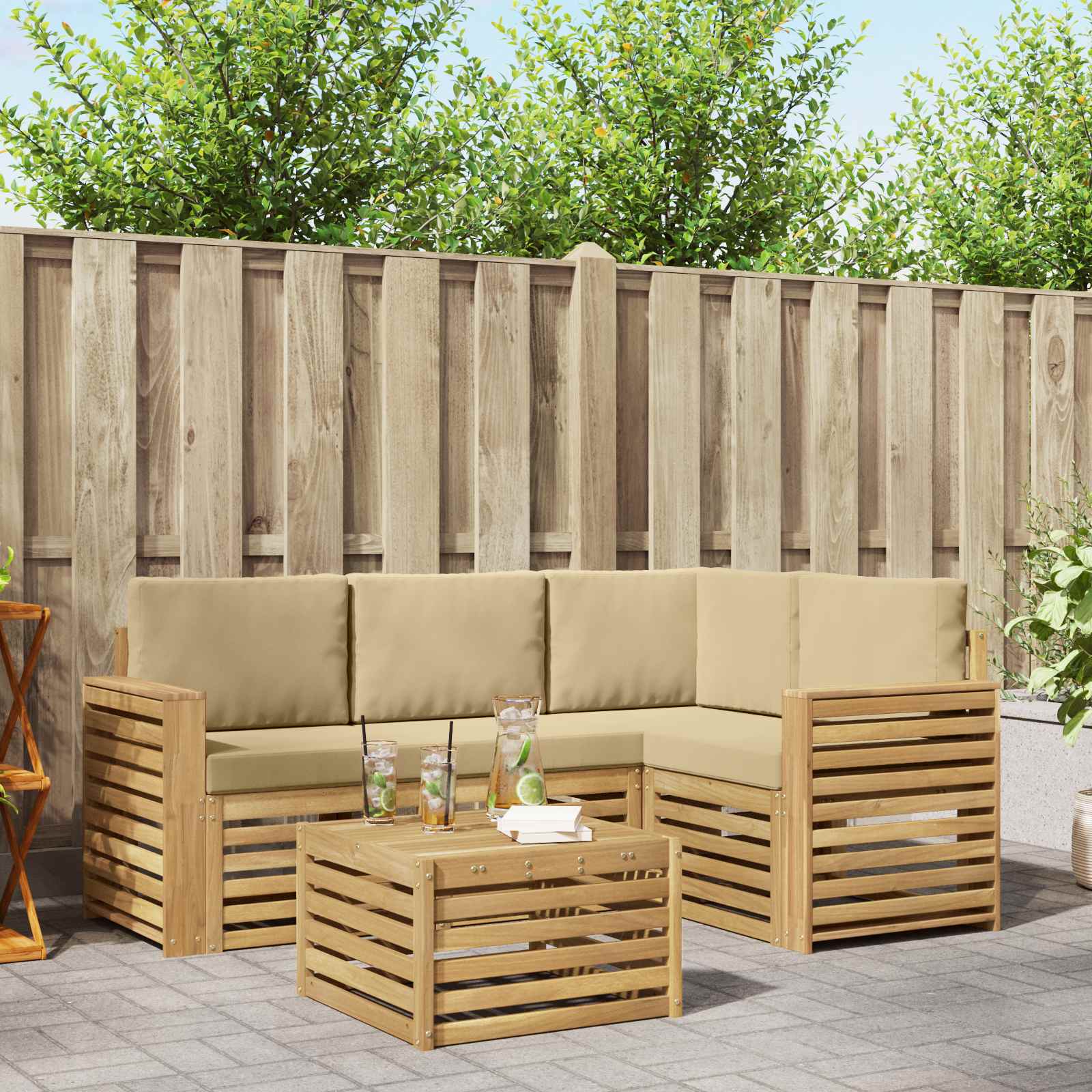 Outdoor-Sofagarnitur 5 stk. Weiß und Beige Polyester